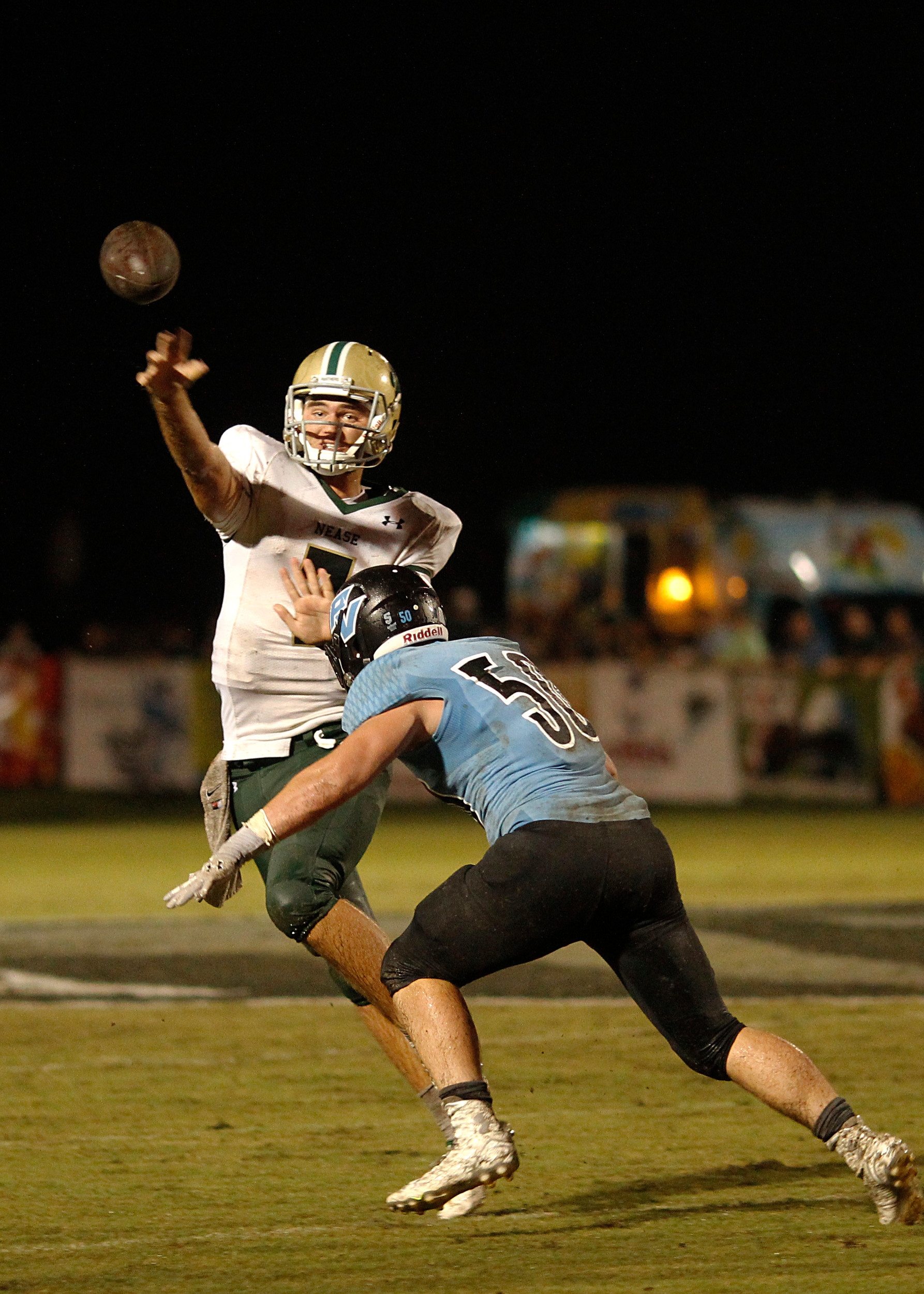 Ponte Vedra’s Gibson Pardue, # 50 closes in on the Panthers’ quarterback  Leighton Abby