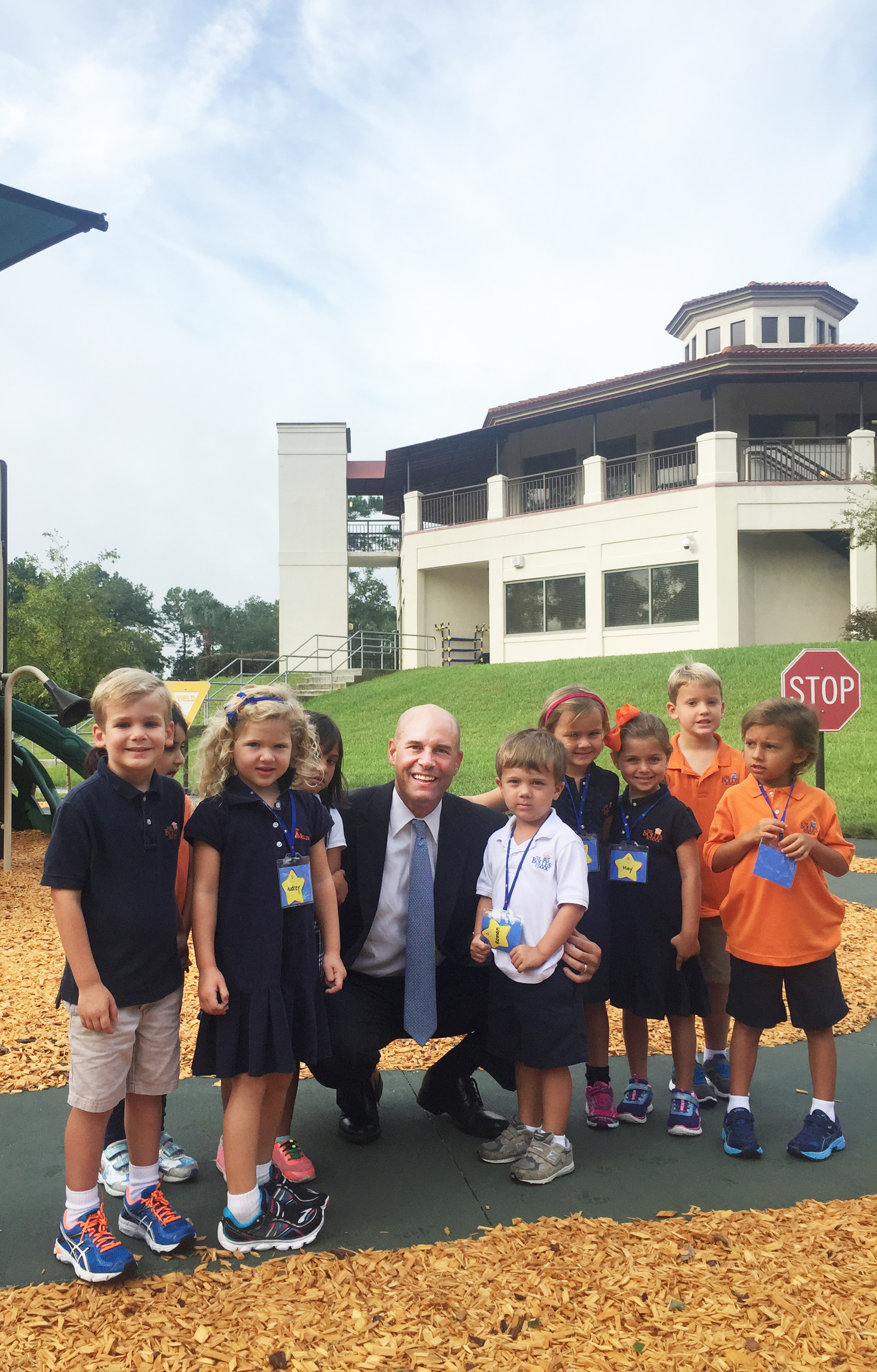 Dave Farace with students from the Ponte Vedra Beach Bolles School campus