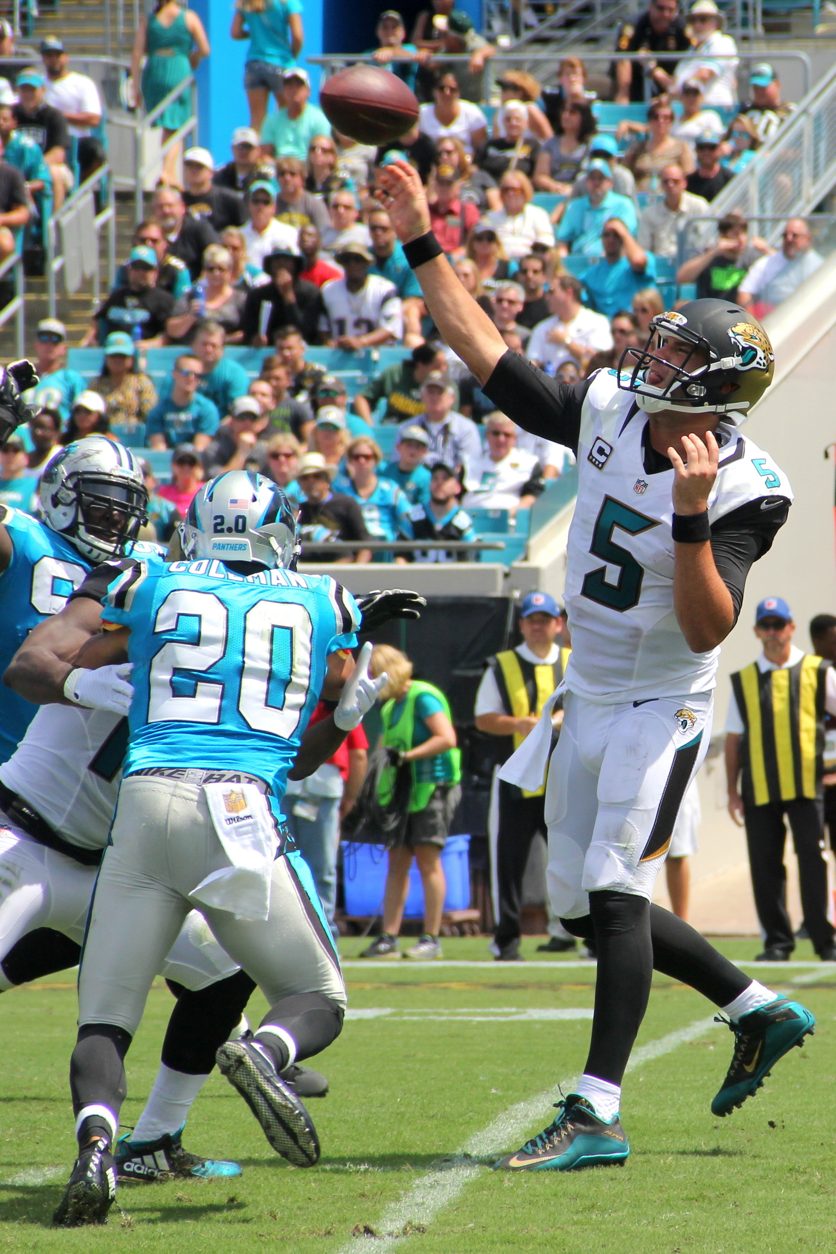 Jacksonville QB Blake Bortles was 22 of 40  for 183 yards with one TD and two interceptions.