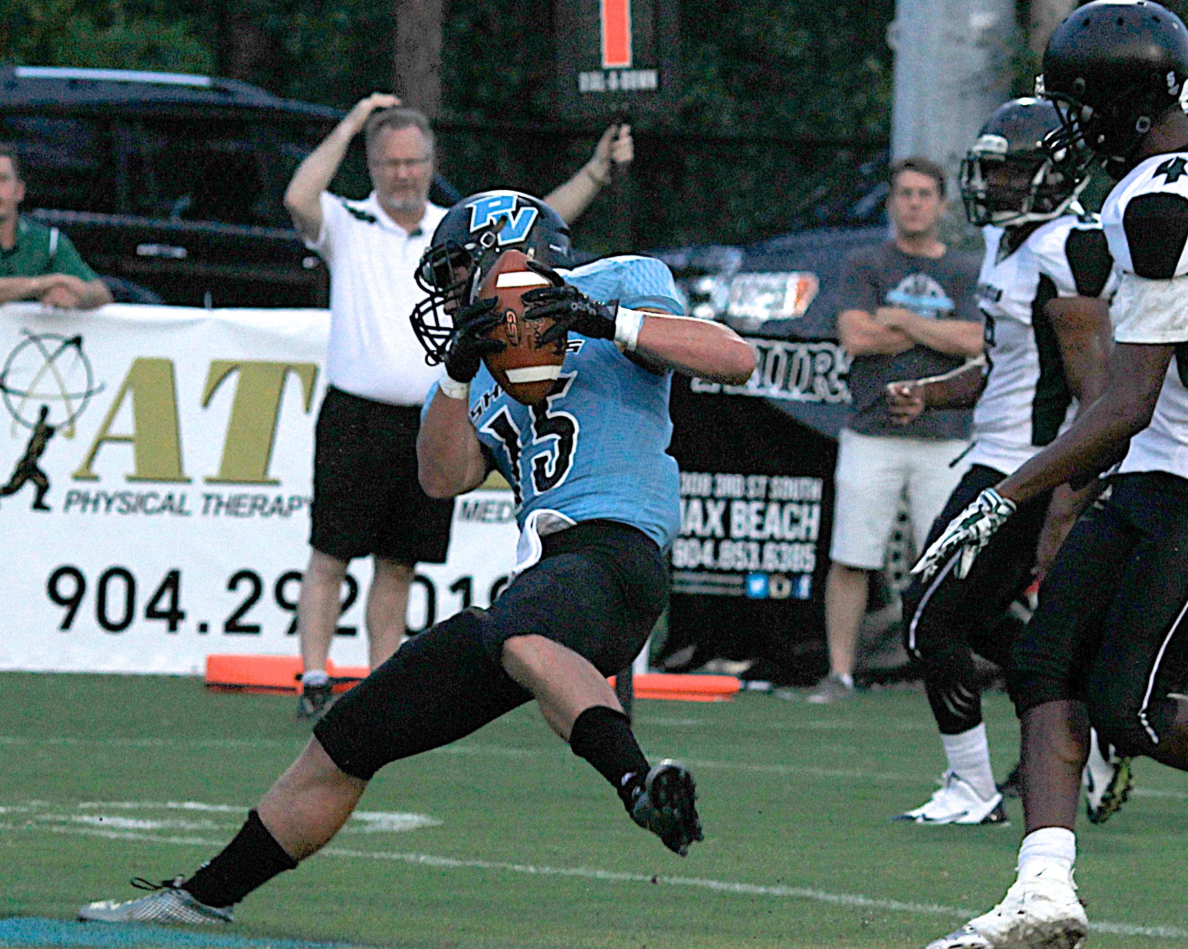 #15 Marshall Few comes down with Nick Tronti's pass for a Ponte Vedra touchdown