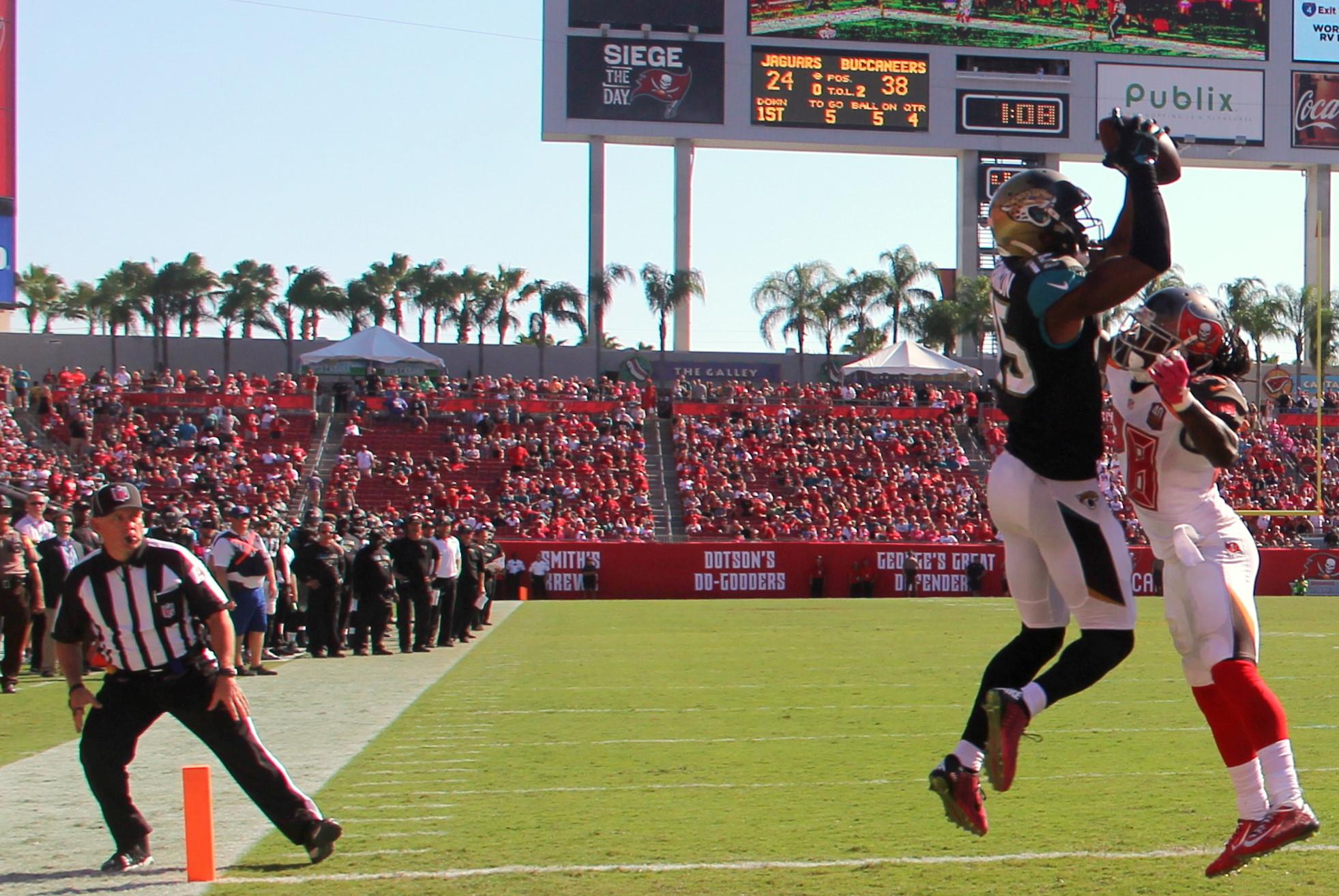 Allen Robinson caught a 5-yard pass from Blake Bortles for the Jaguars' final TD. Robinson had seven catches for 72 yards and two TDs.