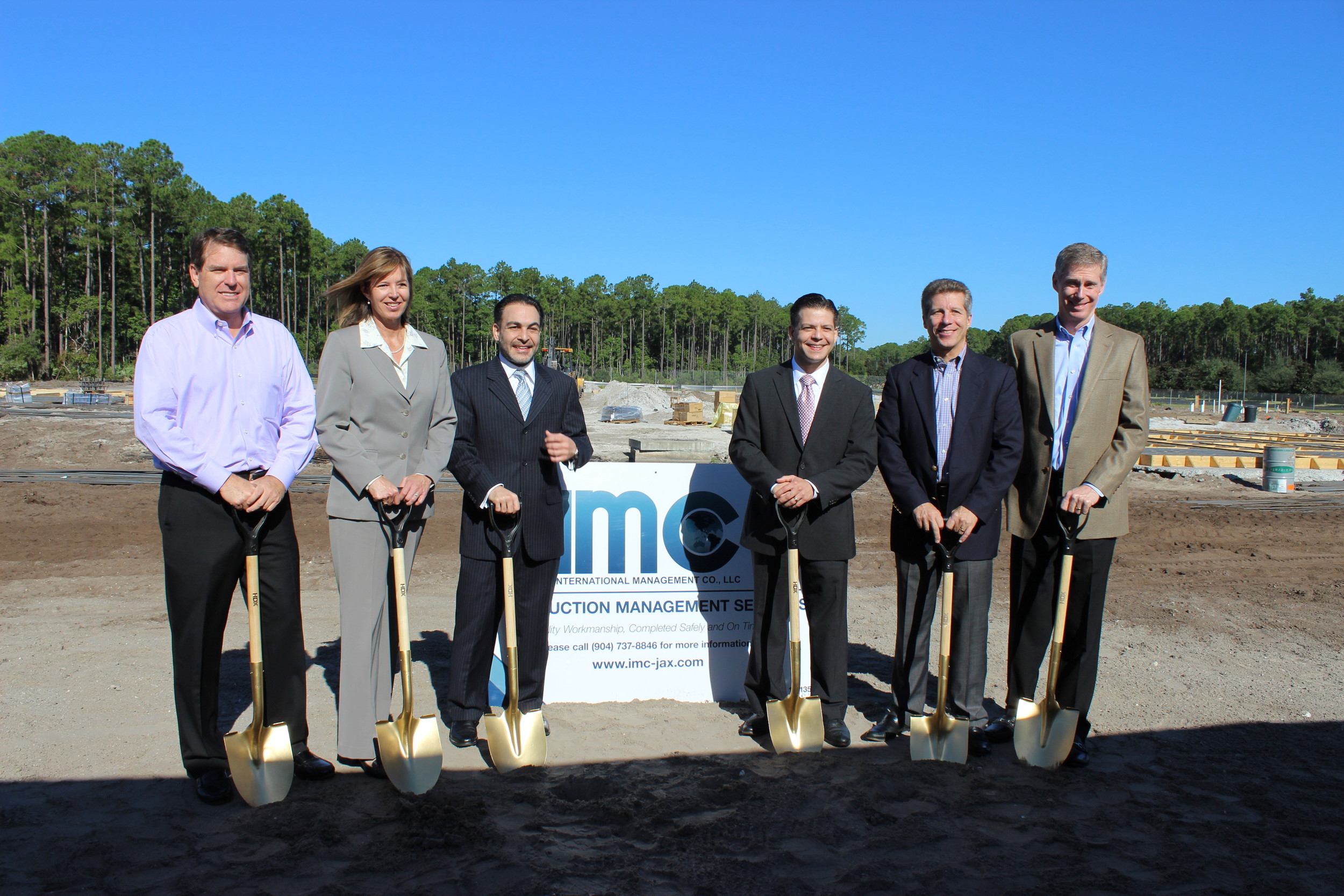 International Management Company (ICM) broke ground on a new three-story office building in the Nocatee community this week. The building is the second of three planned office spaces in Nocatee and will add more than 62,000 square feet of office space to the community. Pictured from left to right are Roger Osteen, Melissa Glasgow, Joe Saoud, Raja Saoud, Rick Ray and Greg Barbour.