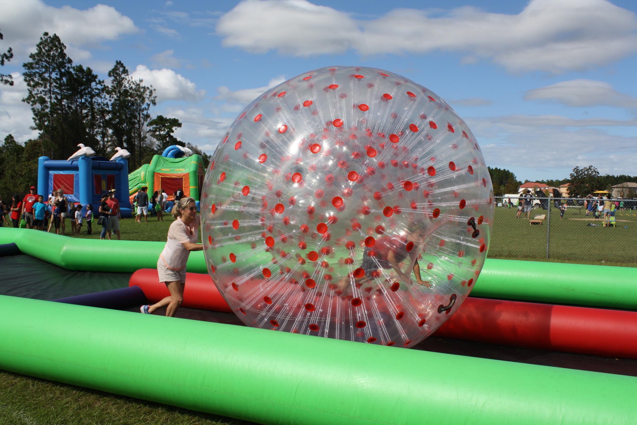 Kids and adults enjoyed two human-sized "hamster balls."