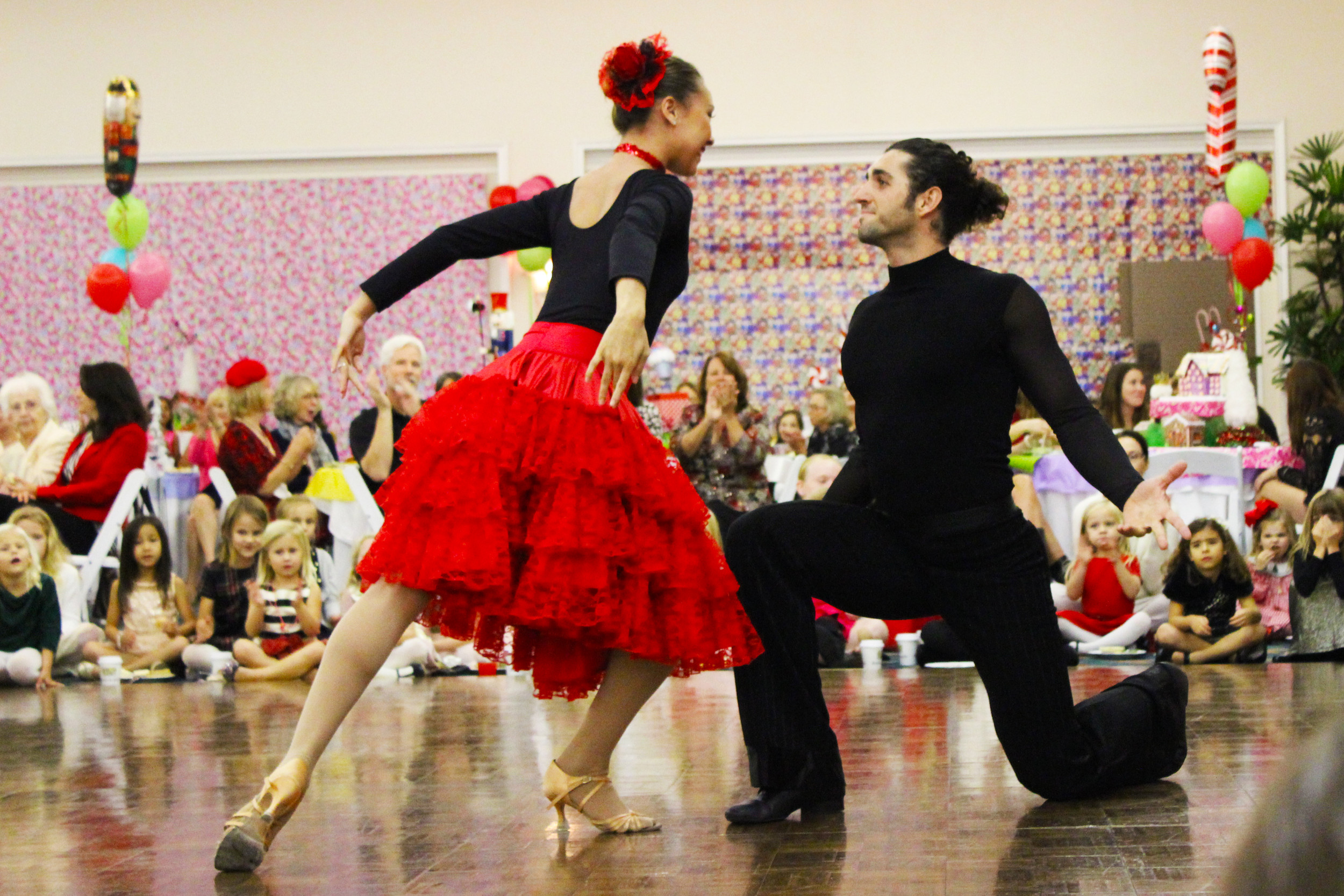 Two Planet Ballroom students presented the opening dance at the Nutcracker Tea on Sunday