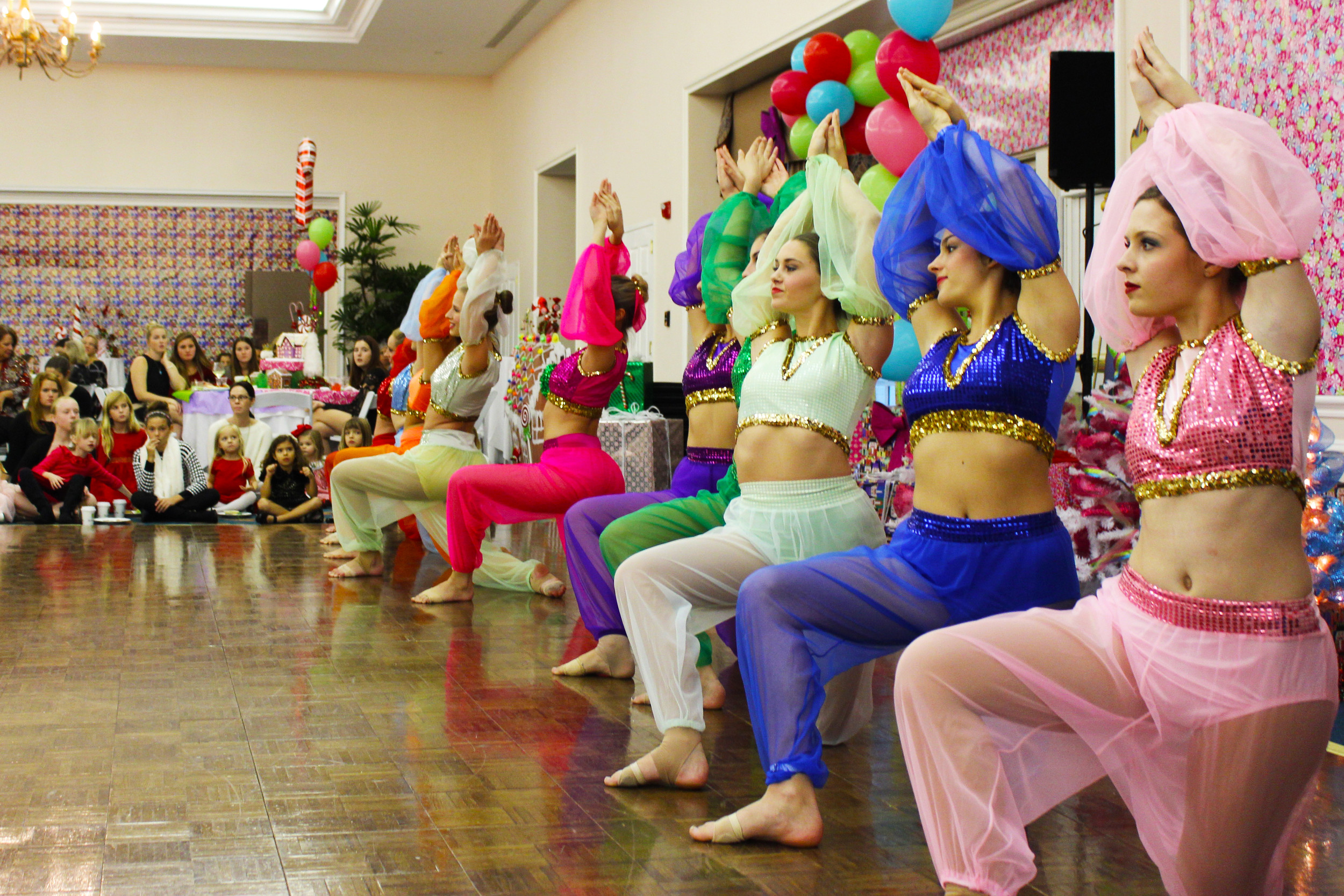The "Arabian Dancers" from the upcoming Nutcracker presented a group dance.