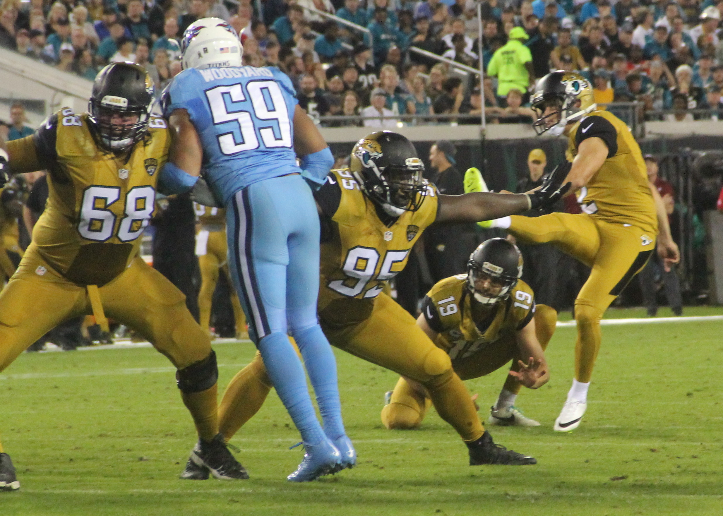 Special teams played a big role in the Jaguars 19-13 win over AFC South rival Tennessee Thursday night. Jason Myers went five for five including four field goals. (Photo by Nancy Beecher)