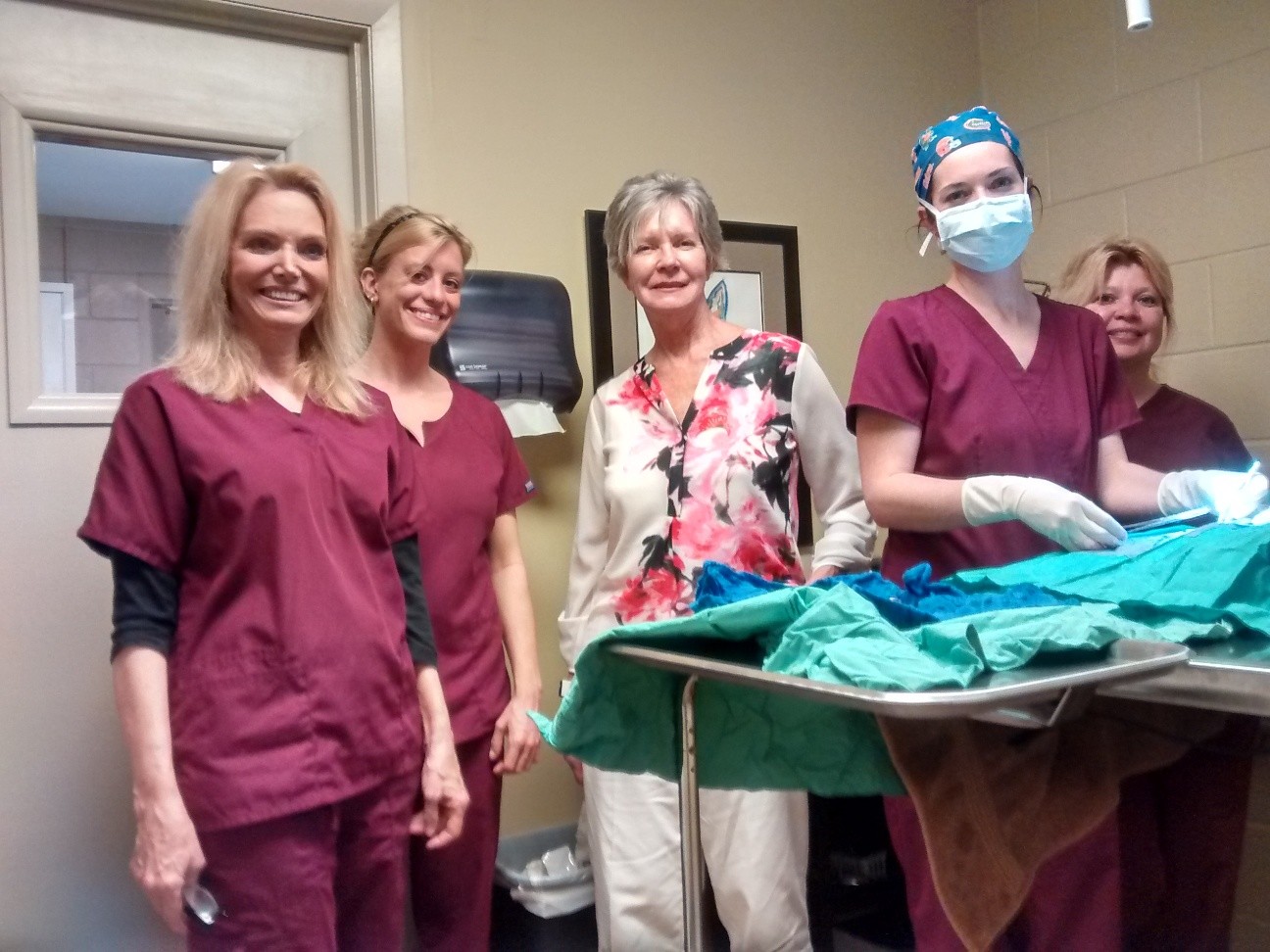 Pictured left to right: Carolyn Smith, St. Augustine Humane Society’s executive director; Emily Billingsley, veterinary technician; Donna Chambers, a visiting volunteer with the Spay Neuter Kingston Initiative in Kingston, Ontario, Canada; 
Lauren Rockey, DVM, and Michele Staten, veterinary technician.