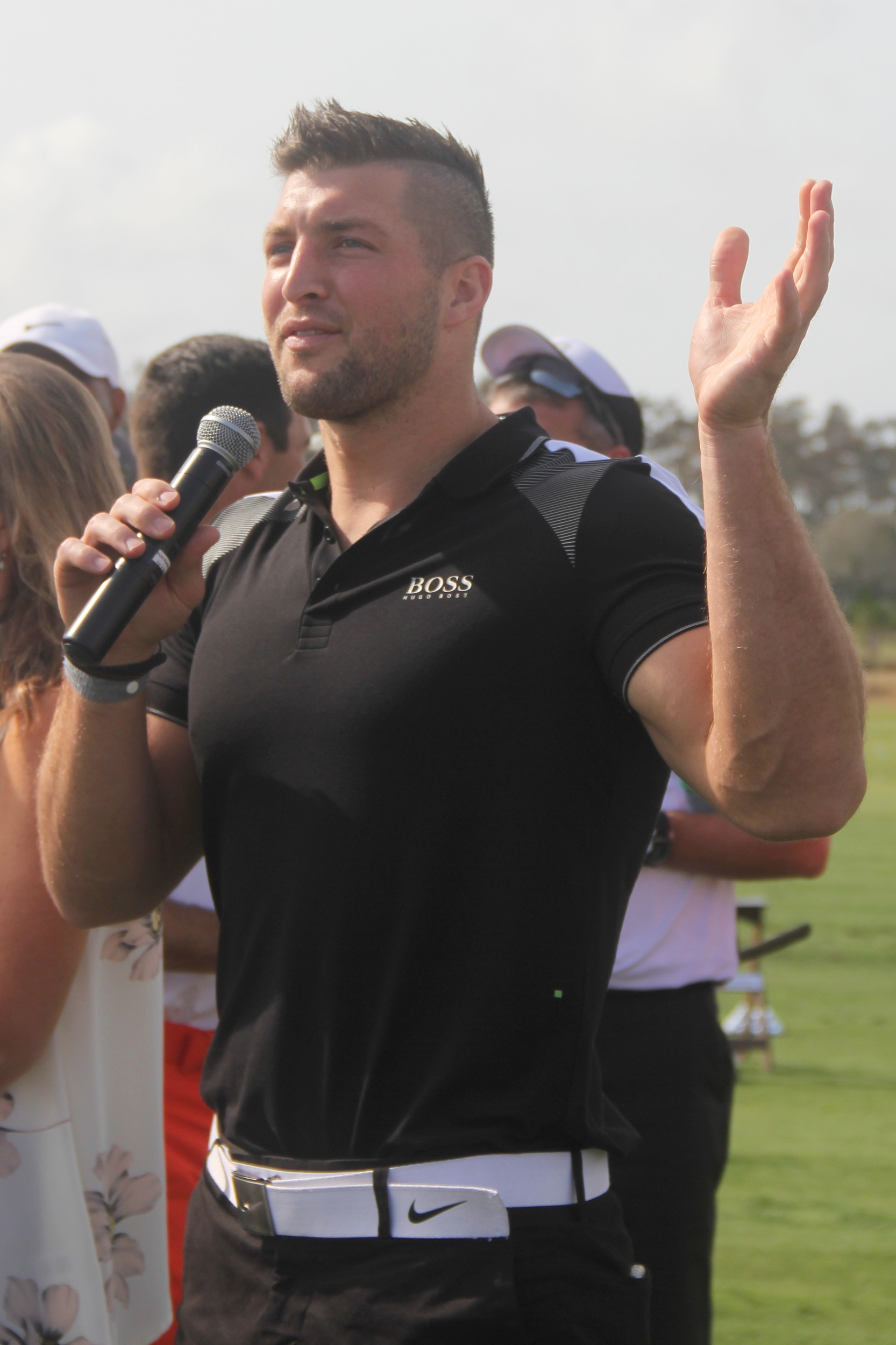 Tebow greets the crowd.