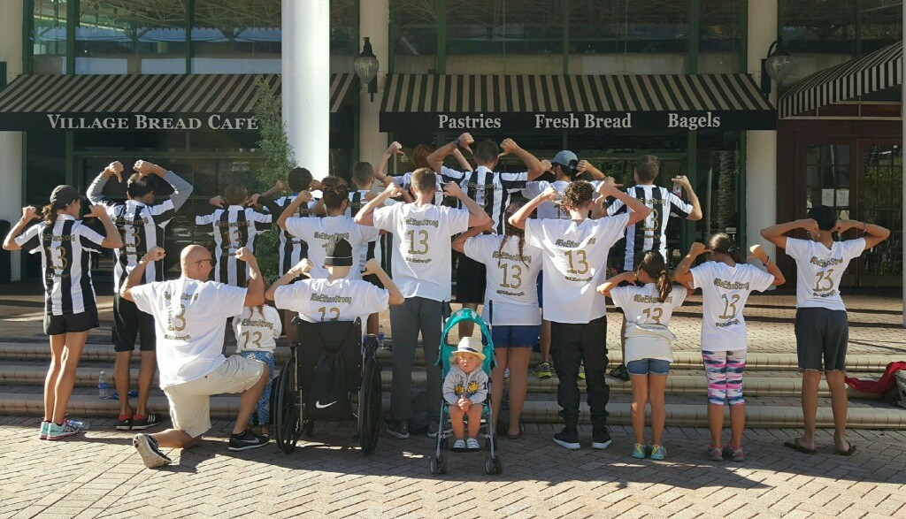The runners and supporters wore special shirts to raise awareness about their cause – to raise funds to help Ethan Branck’s family with medical costs. The soccer jerseys were throwback Newcastle United jerseys (Ethan’s favorite soccer team) with the hashtag #BeEthanStrong on the back and the number 13. Another hashtag was printed on the shirt, #tRUEstrength for a three-year-old girl, Rue, who is battling Leukemia. The shirts and printing were generously donated by Fanatics in Jacksonville and Crowley Printing in St. Augustine.