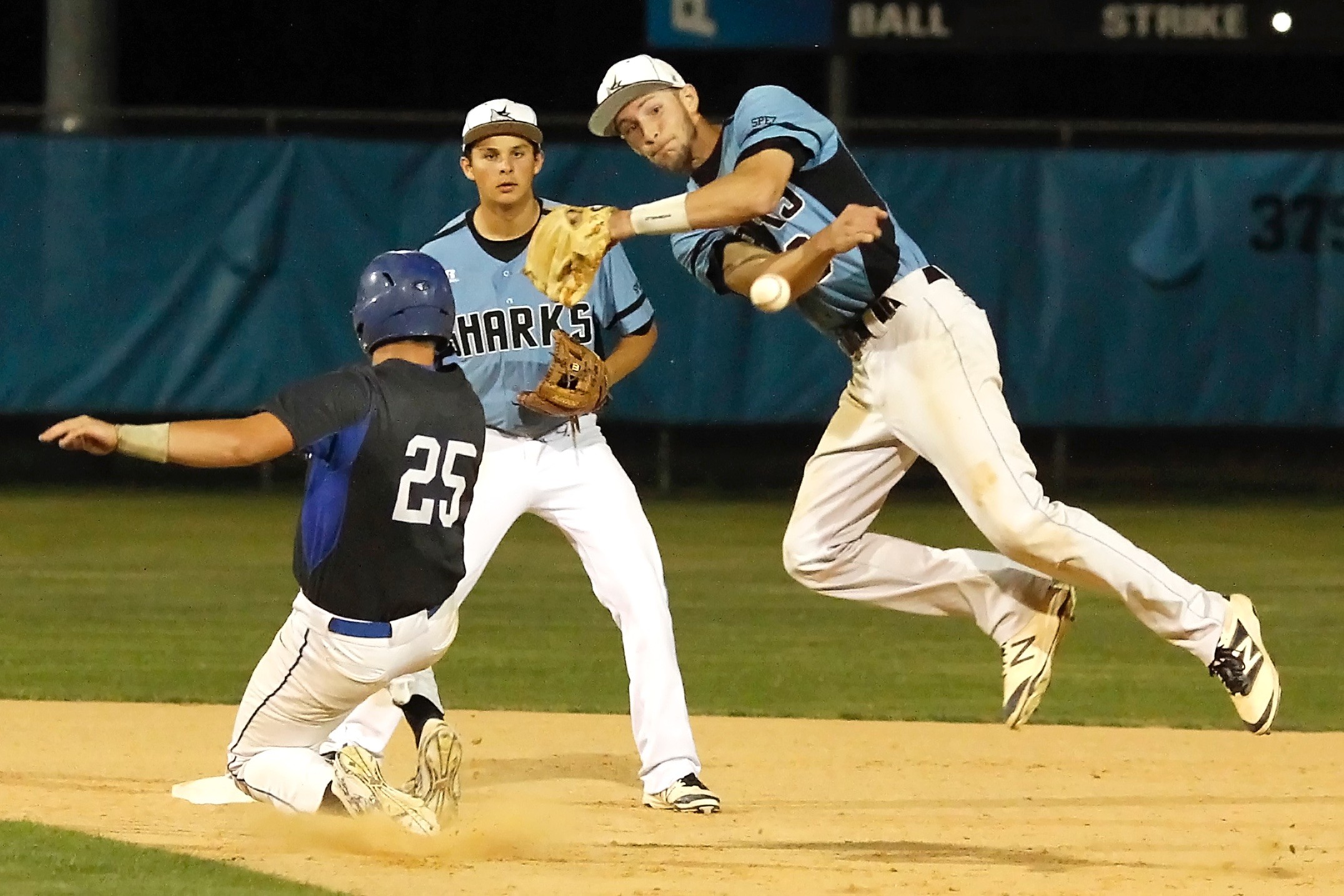 Ponte Vedra second baseman, Quinton Brehm, fields a tricky grounder and throws to first to get the runner.