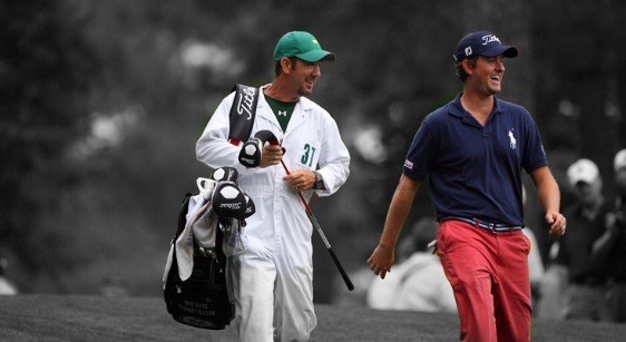 Paul Tesori and PGA Tour golfer, Webb Simpson, during a practice round at the 2013 Masters Tournament