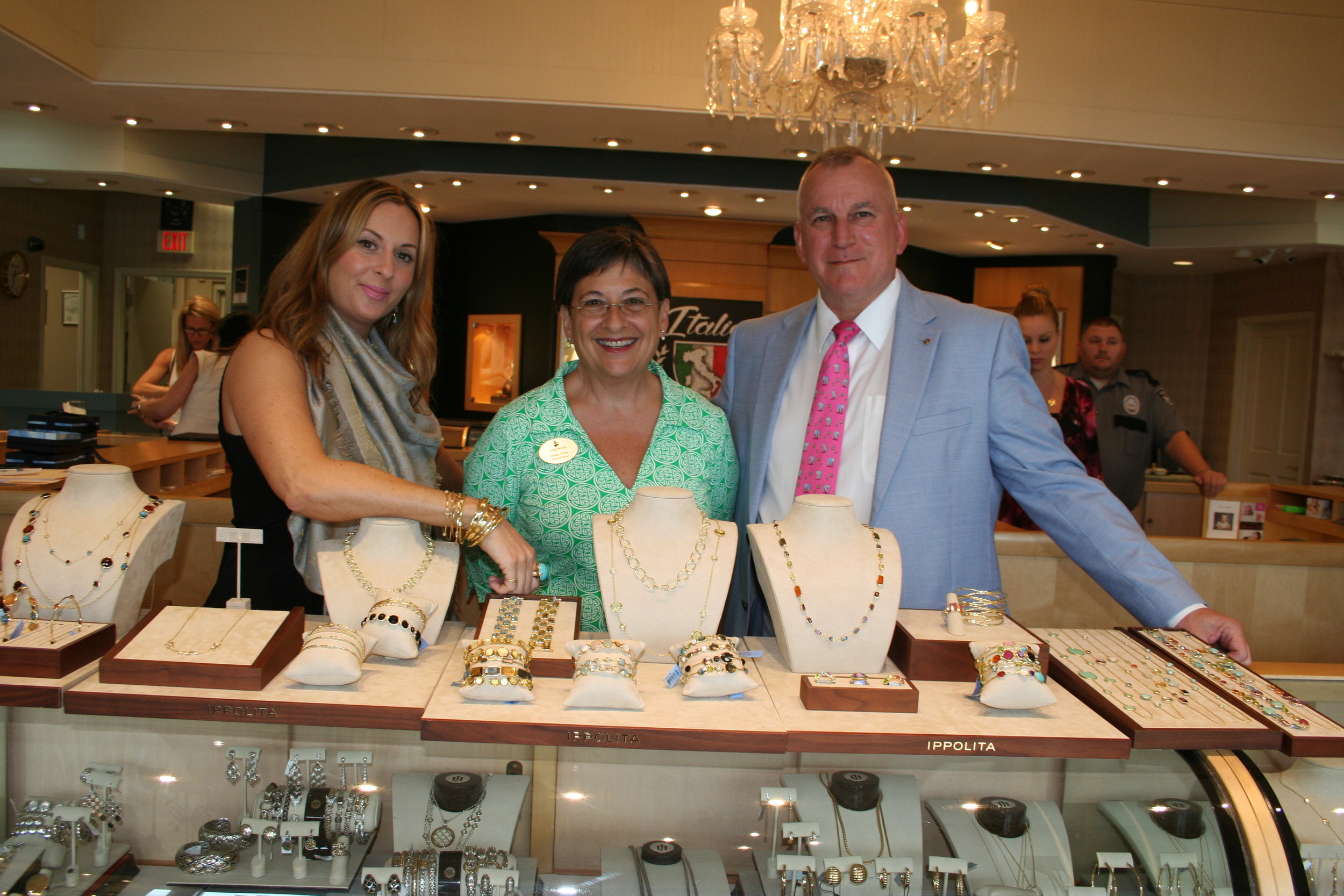 Natalie Wall, director of sales for IPPOLITA, Diane Tuttle, executive director of Angelwood, John Rutkowski, Underwood’s Jewelers of Ponte Vedra store manager.