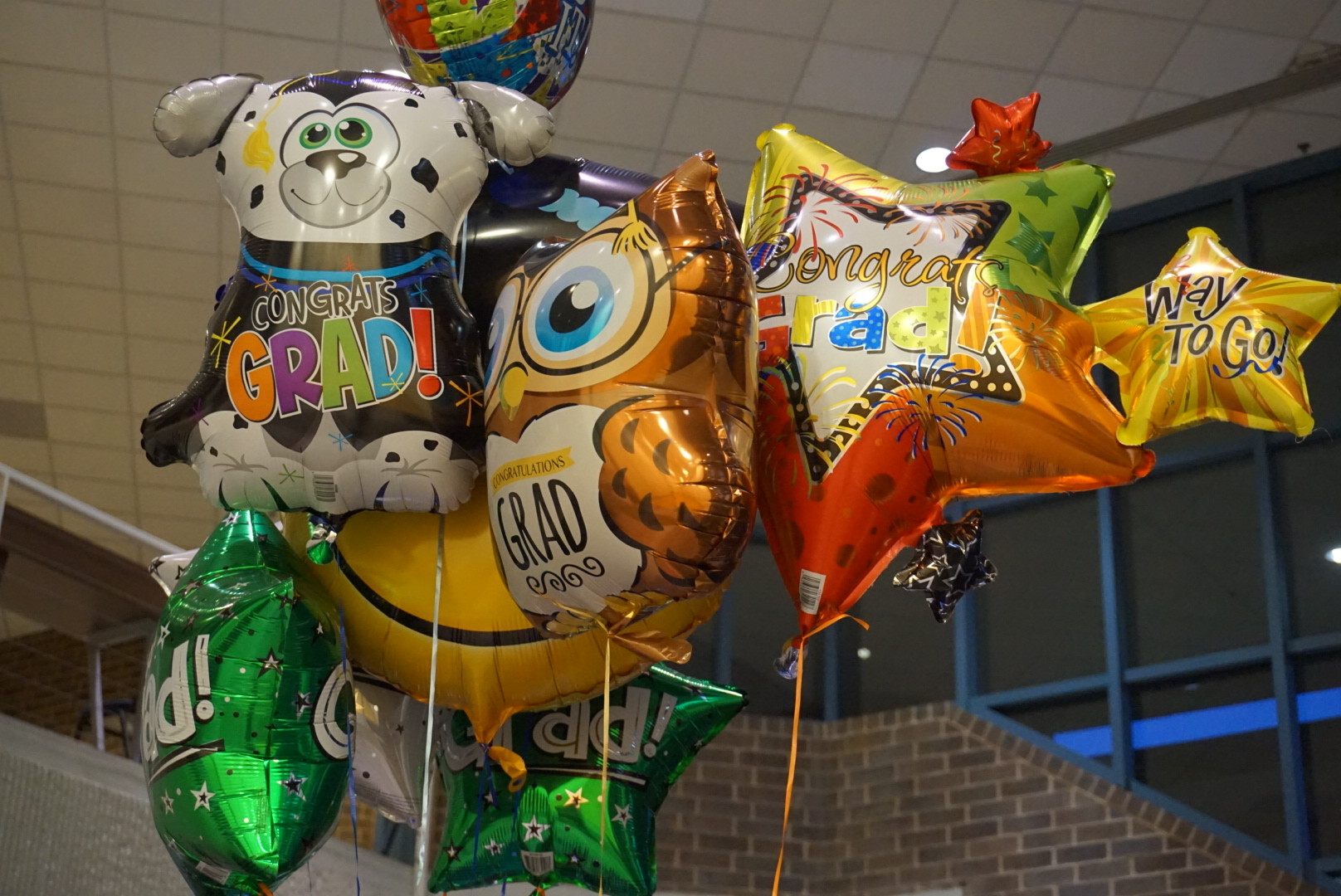 Balloons float around the arena for the grads-to-be