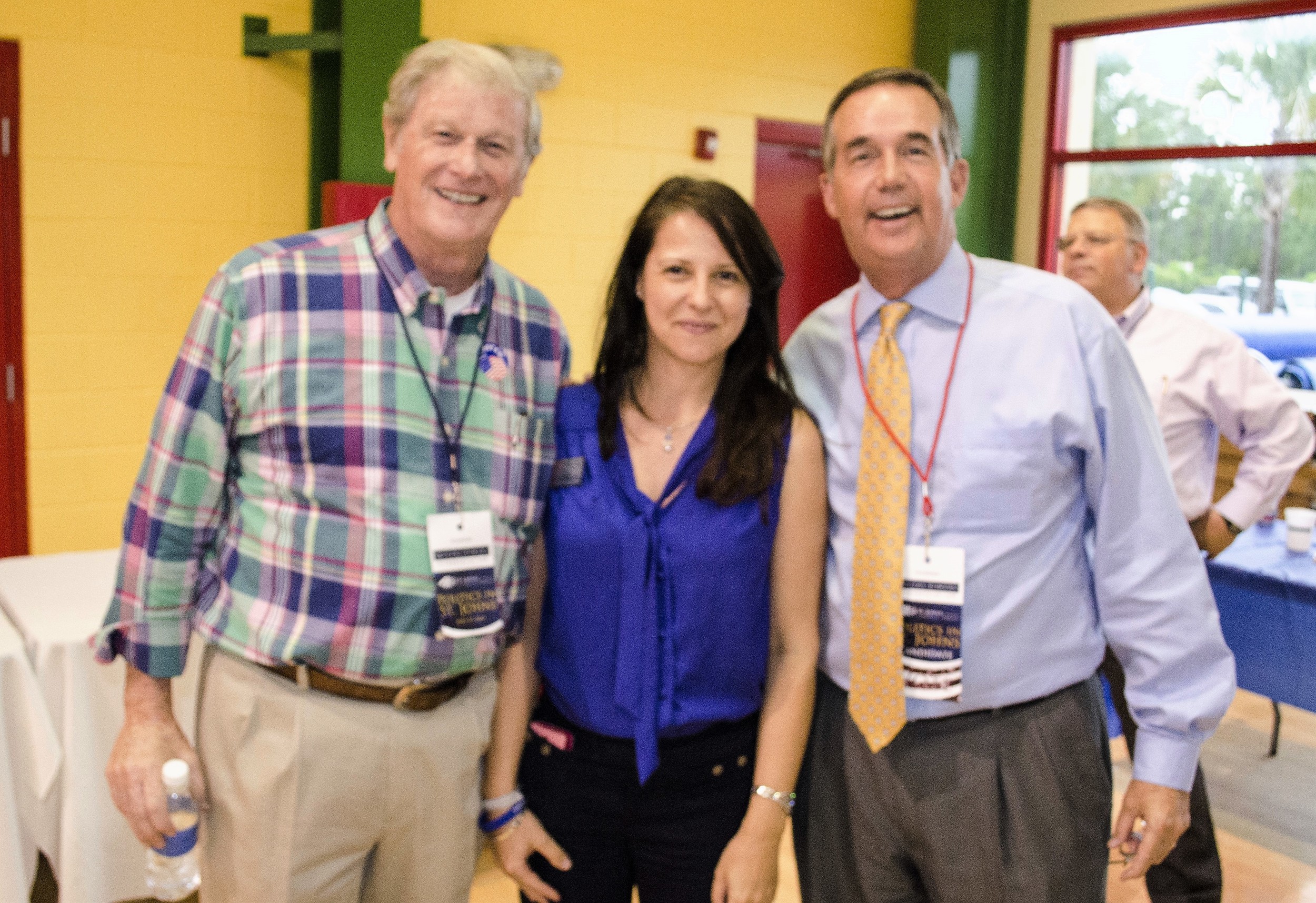 Chamber President and CEO Isabelle Rodriguez (center) joins former state senator and current Florida State University President John Thrasher (left) and Florida Chief Financial Officer Jeff Atwater (right) at a previous Politics in St. Johns event.