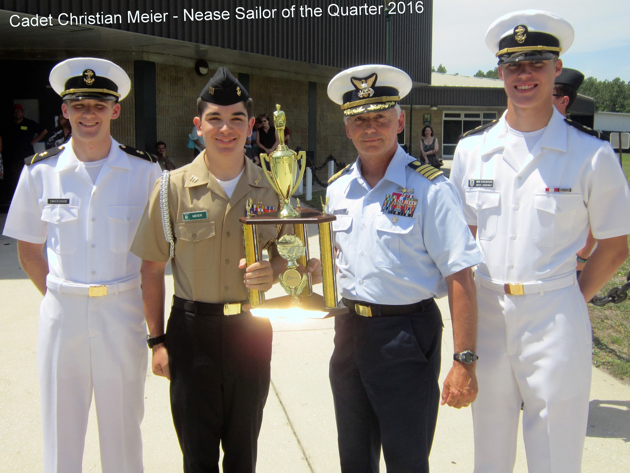 Christian Meier receives the Sailor of the Quarter Award from Nease High School’s nationally ranked NJROTC program. He hoped to one day become a Navy pilot.