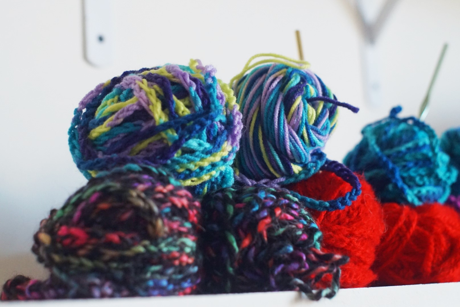 Skeins of yarn dot the corners of Ratcliff’s fifth-floor studio