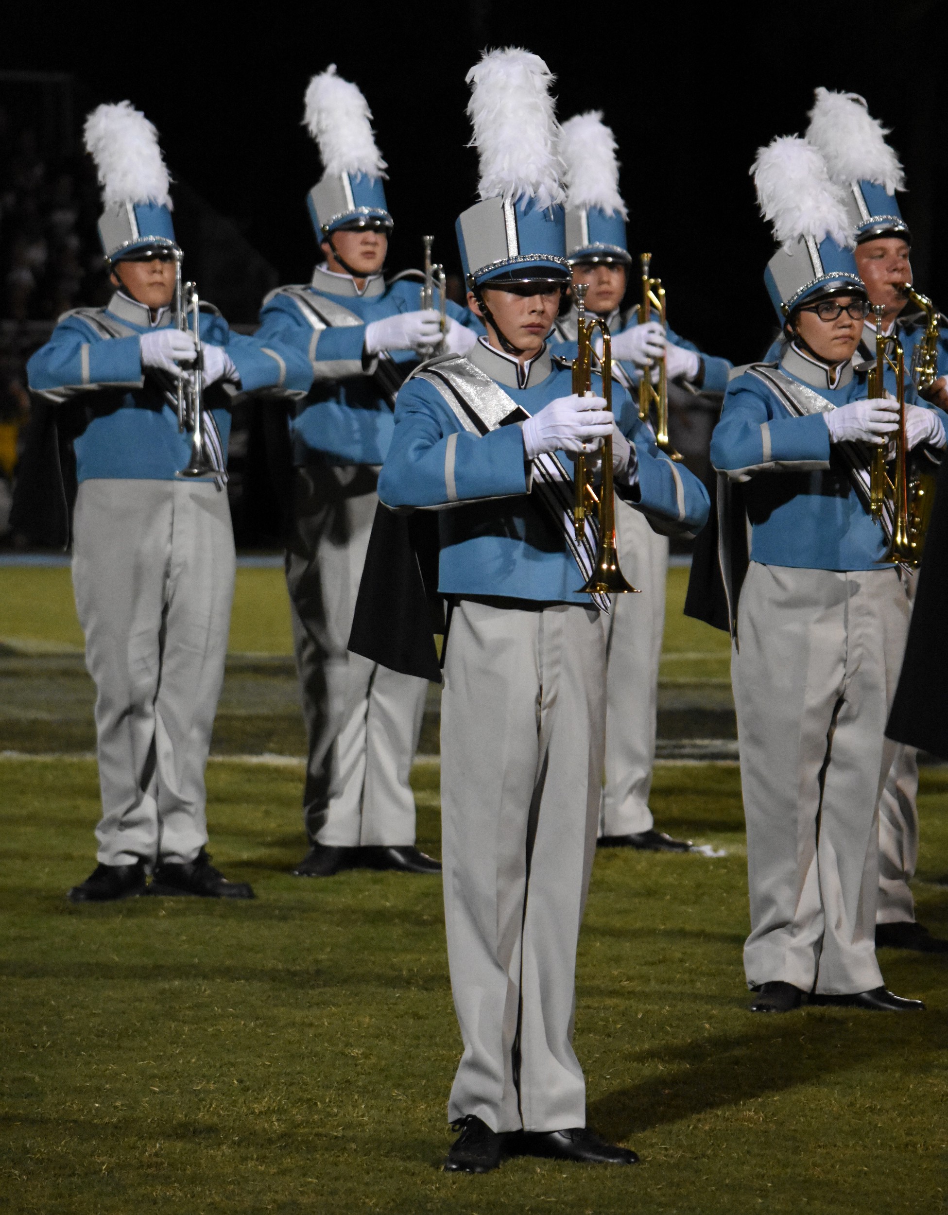 The PVHS Band trumpet section performs at the Sept. 9 football game half-time versus Oakleaf