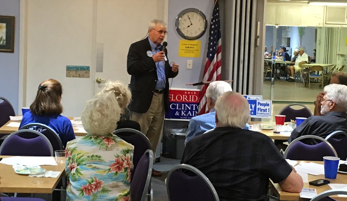 Florida Congressional District 4 Democratic Party candidate Dave Bruderly speaks at the Sept. 20 meeting of the Beaches Democratic Club in Neptune Beach.