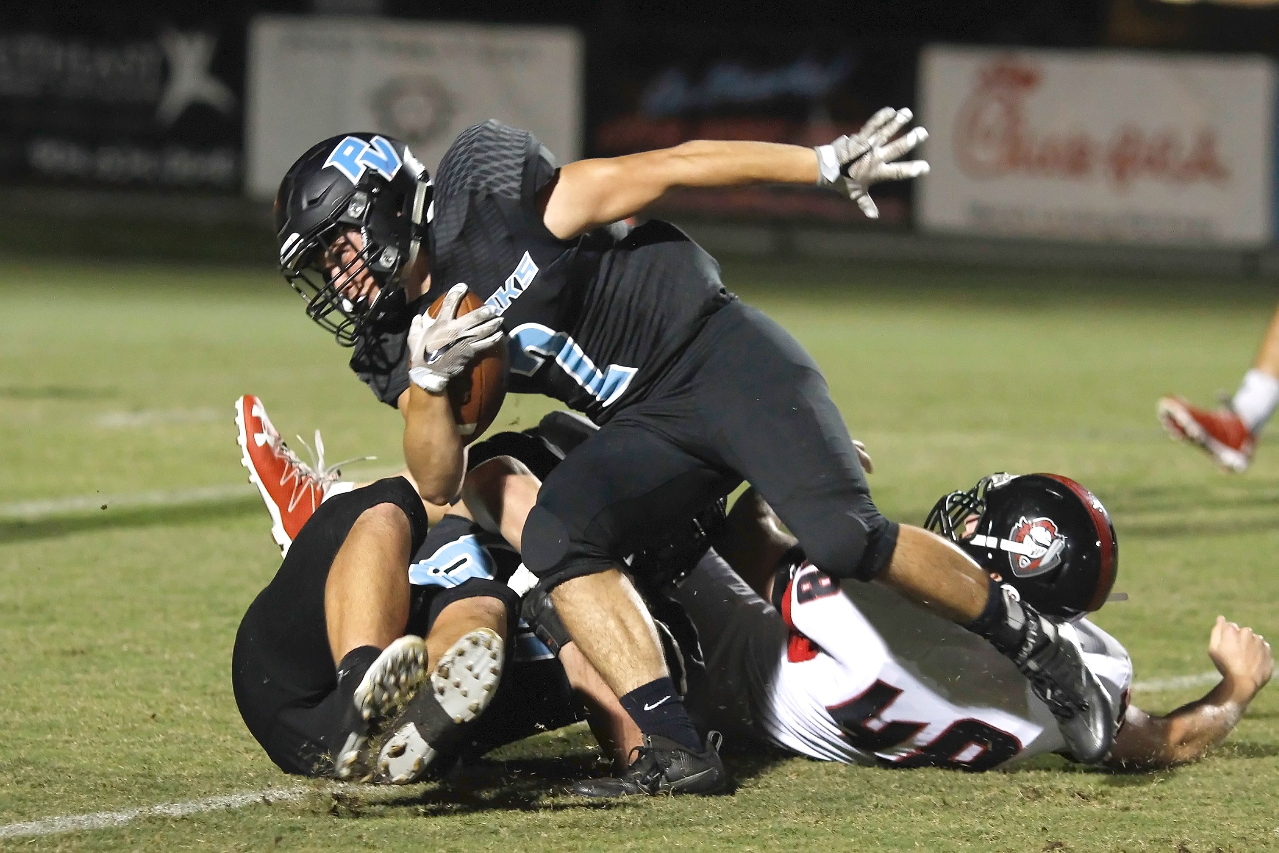 #2 Zach Walton fights for a few more yards for Ponte Vedra.