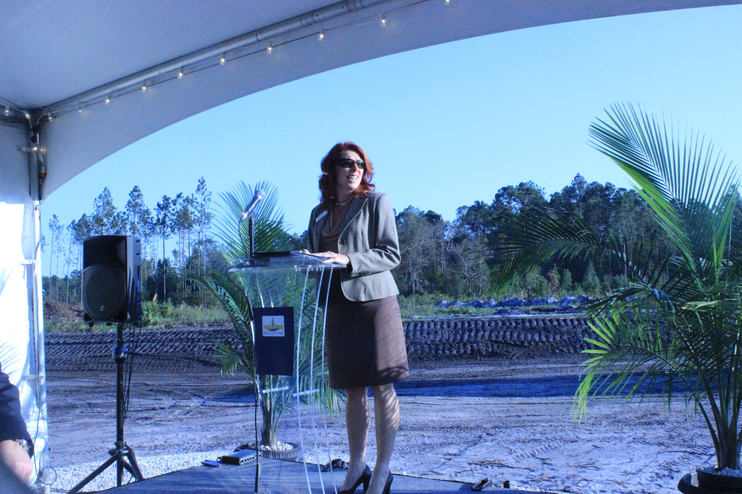 Cathy Johnston, St. Johns County Chamber of Commerce board chair, speaks at the Beacon Lake groundbreaking event.