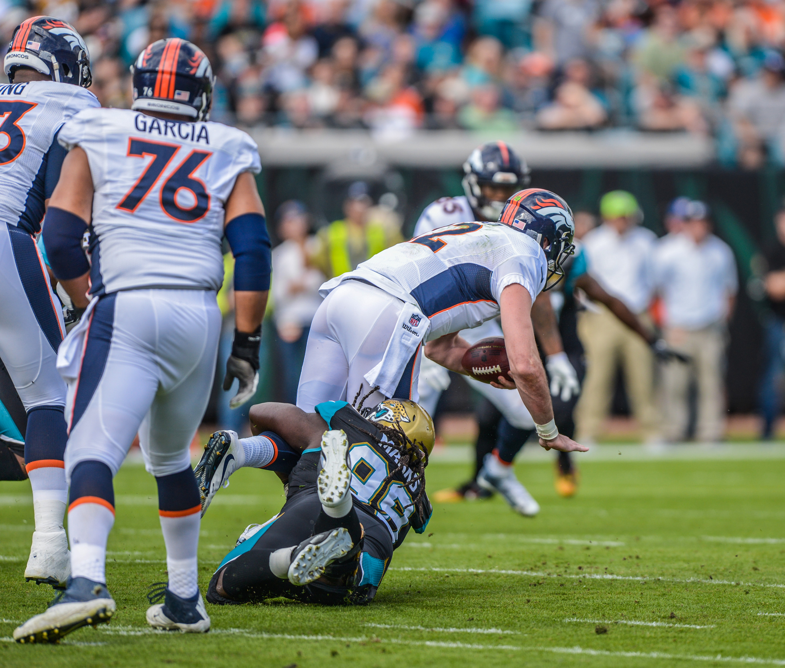In the 20-10 loss to Denver, Jacksonville QB Blake Bortles (5) scored the Jaguars only touchdown against Denver on a 22-yard run in the fourth quarter.