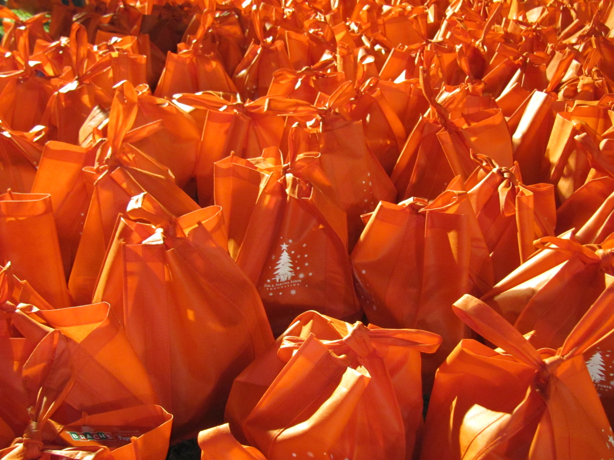 The sea of packed bags at Hope for the Holidays