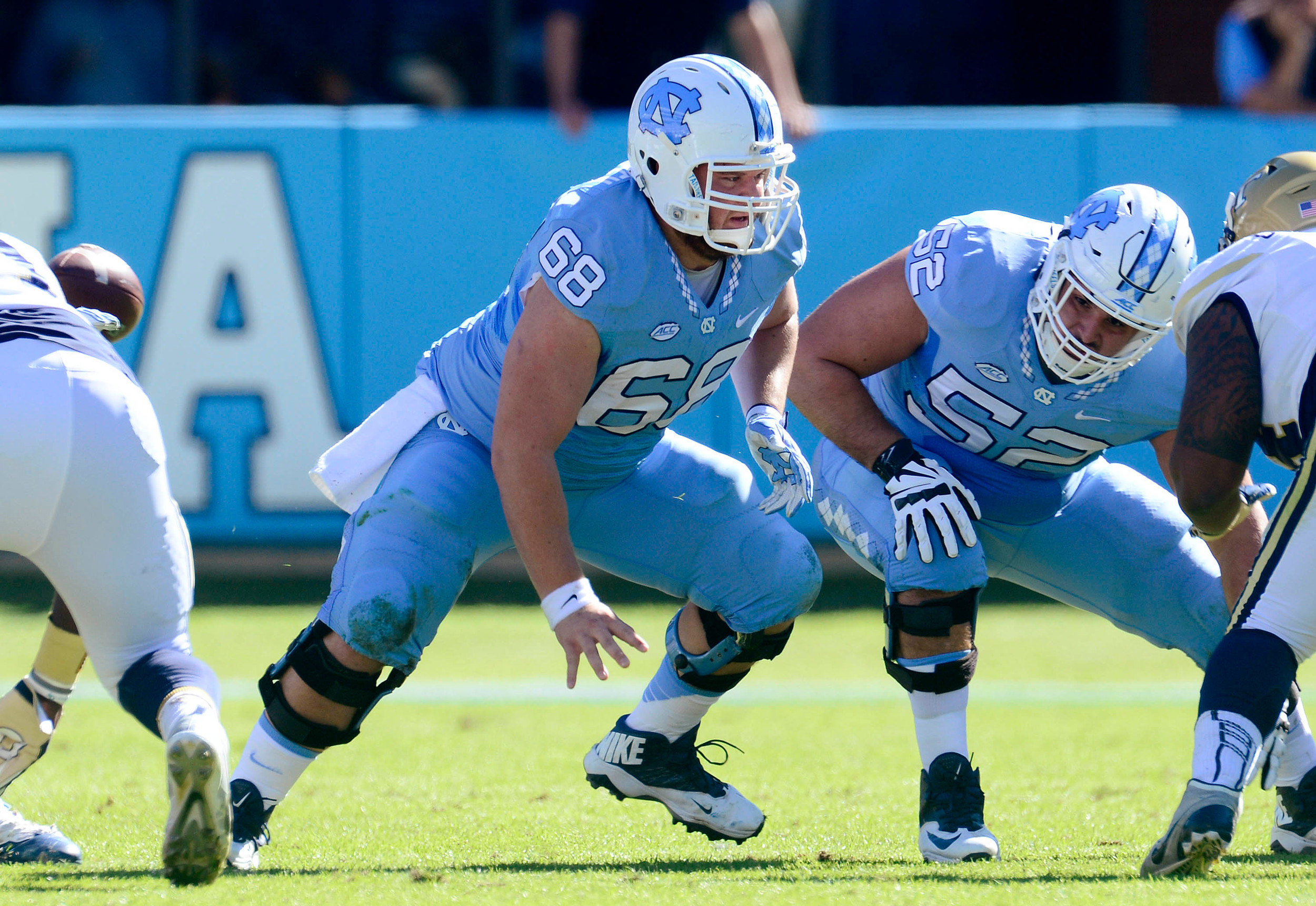 North Carolina center and former Nease player Lucas Crowley (#68) Sept. 17 against James Madison University.