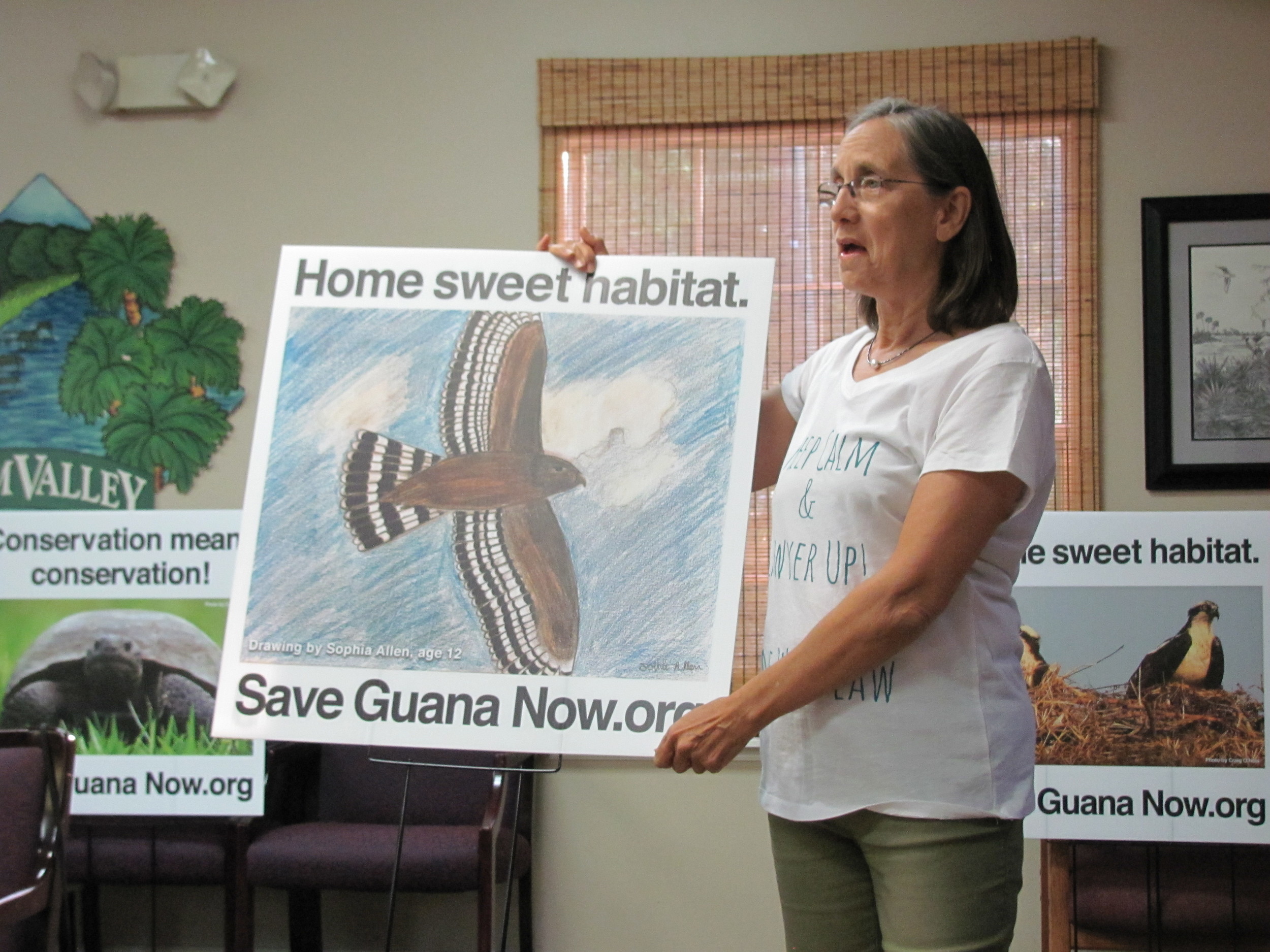 Save Guana Now Co-Founder Nicole Crosby addresses attendees at the organization’s meeting last week. Must run