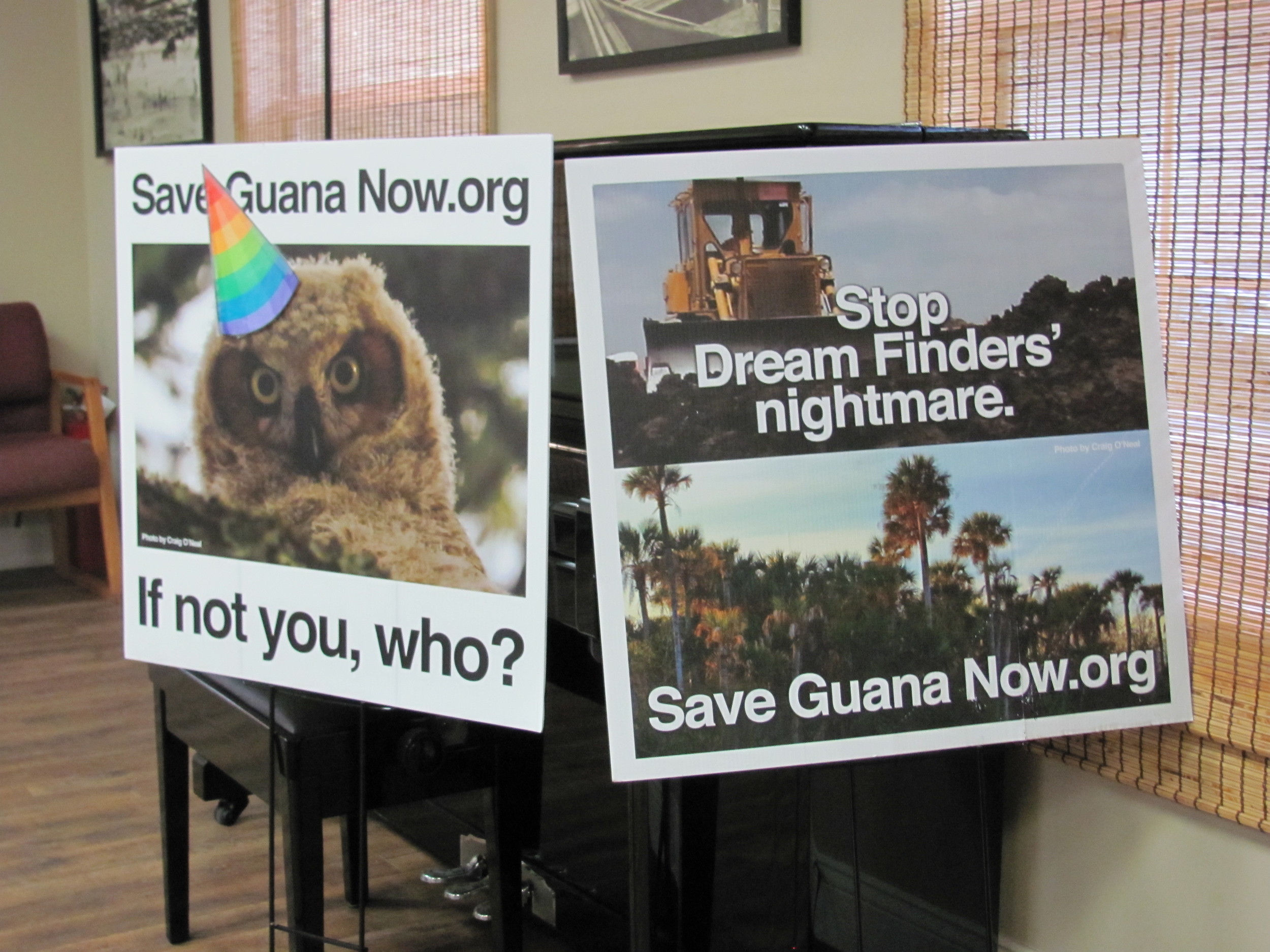 Save Guana Now is developing signage, T-shirts, bumper stickers, a video and press release to protest development.