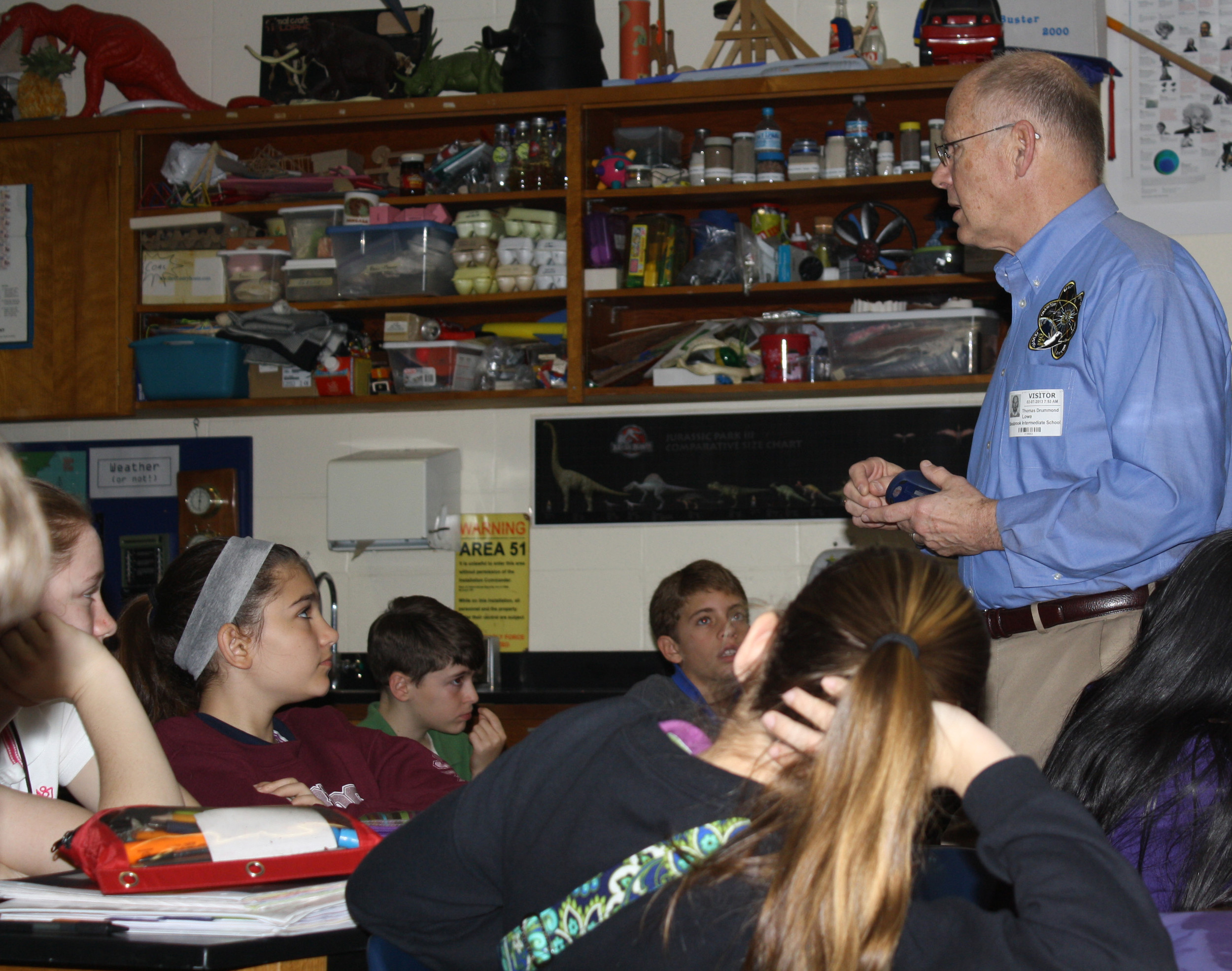 Orion’s Quest Program Director Tom Drummond addresses a group of students at Seabrook Intermediate School in Texas.