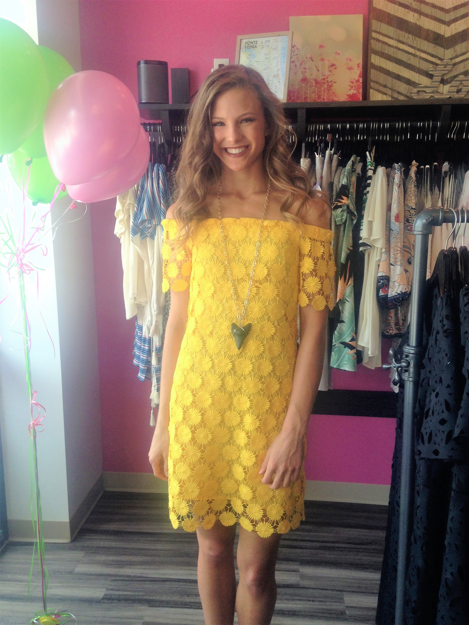 Alexis Boselli, 14, models a Trina Turk dress at Scout & Molly's one-year celebration.