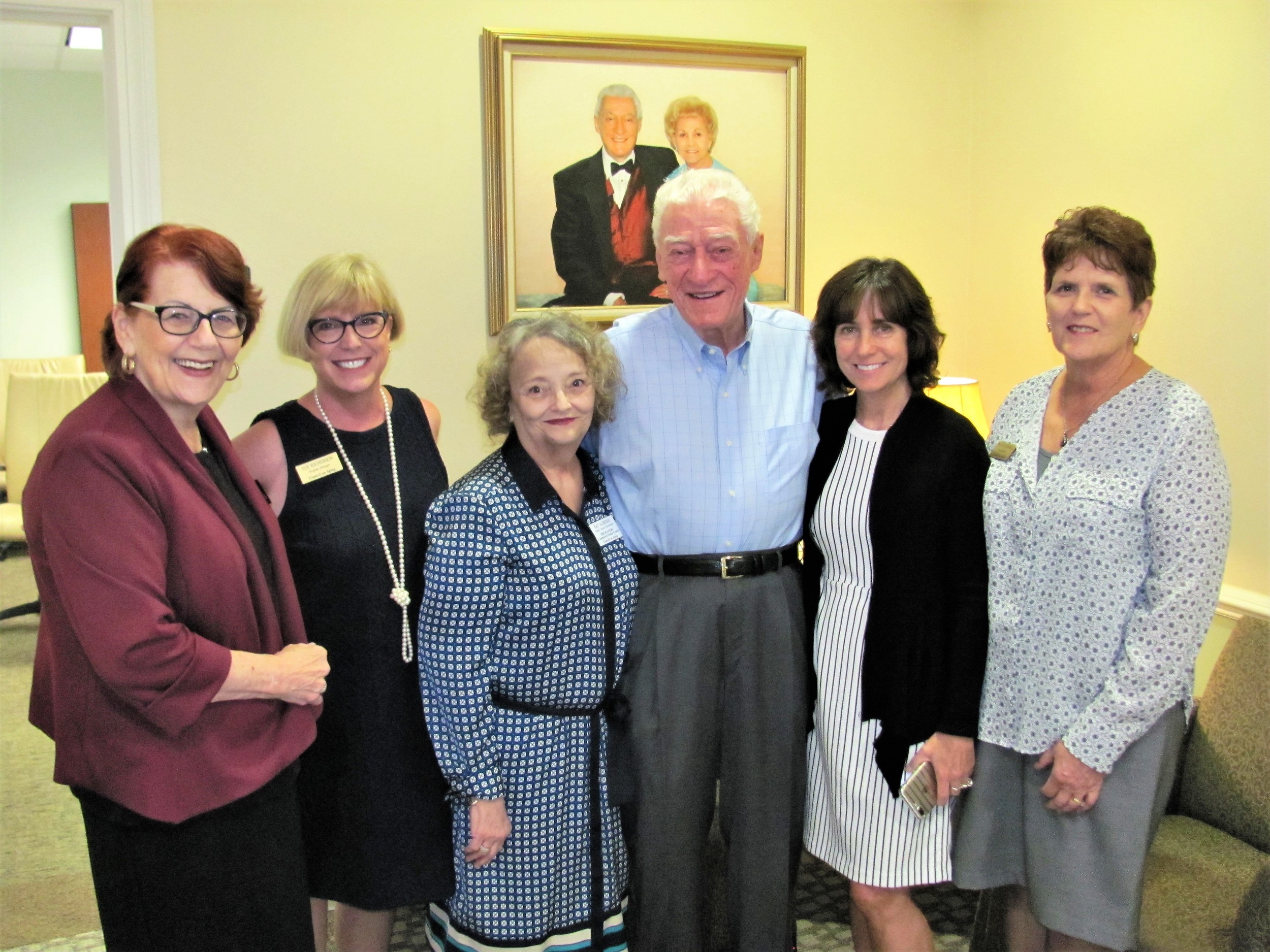 Don Blackburn gathers with (from left) Marian Ashton, Sue Richerson, Kay Aldridge, Becky Yanni and Pat O’Connell from the Council on Aging