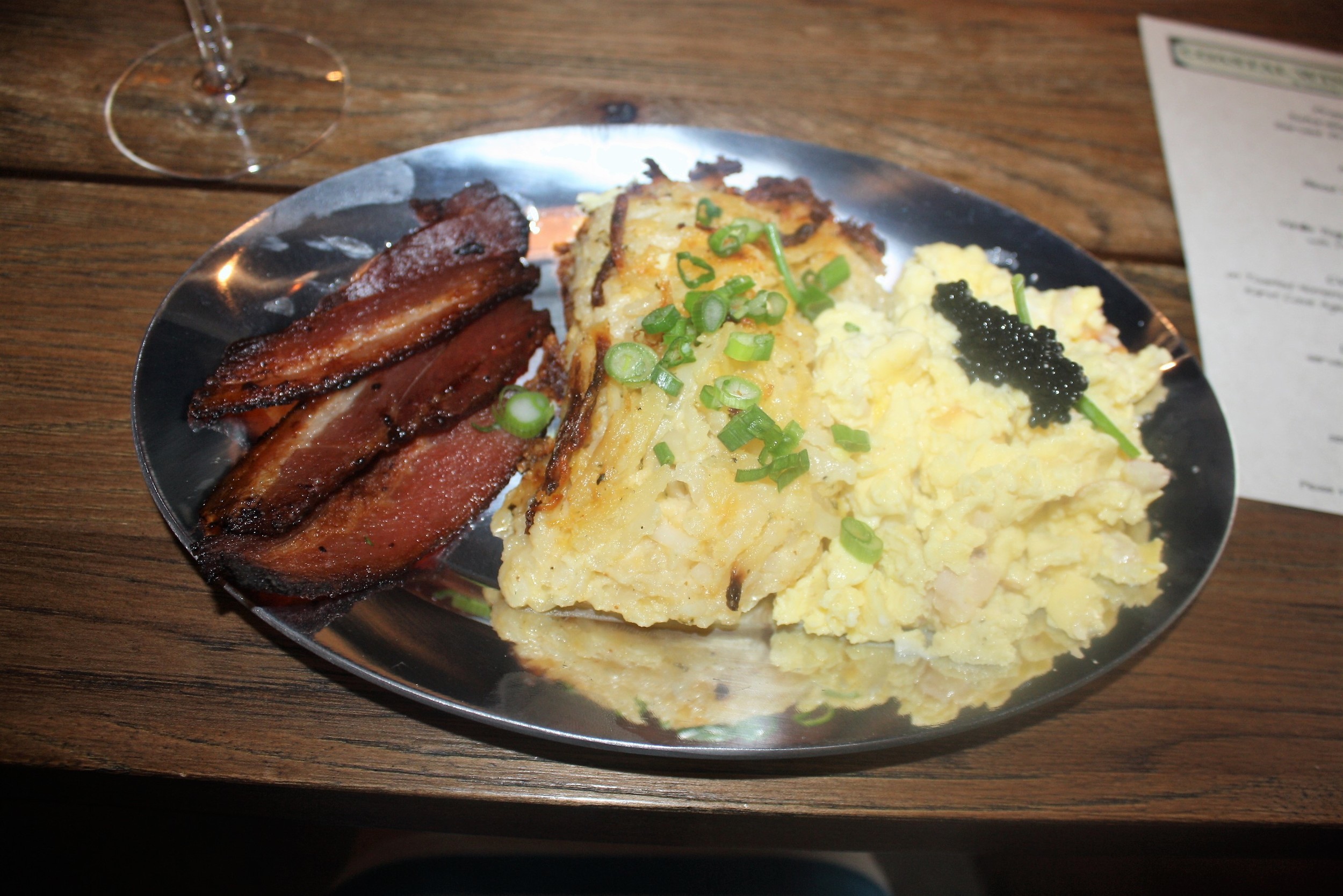 Lobster scrambled eggs with bacon and hash brown casserole