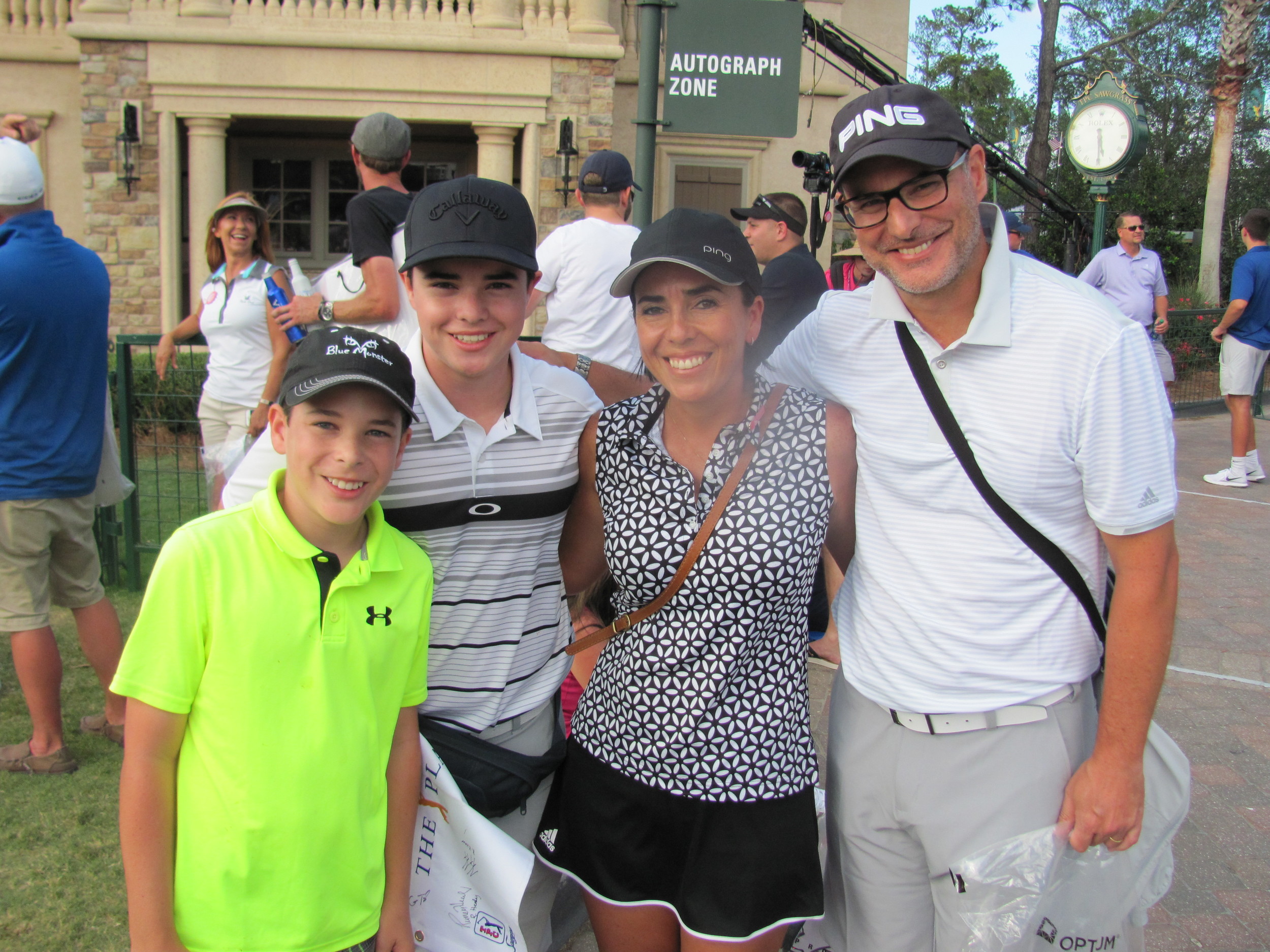 Fans Gael, Andre, Paula and Marcel Ford visit TPC Sawgrass from Peru.