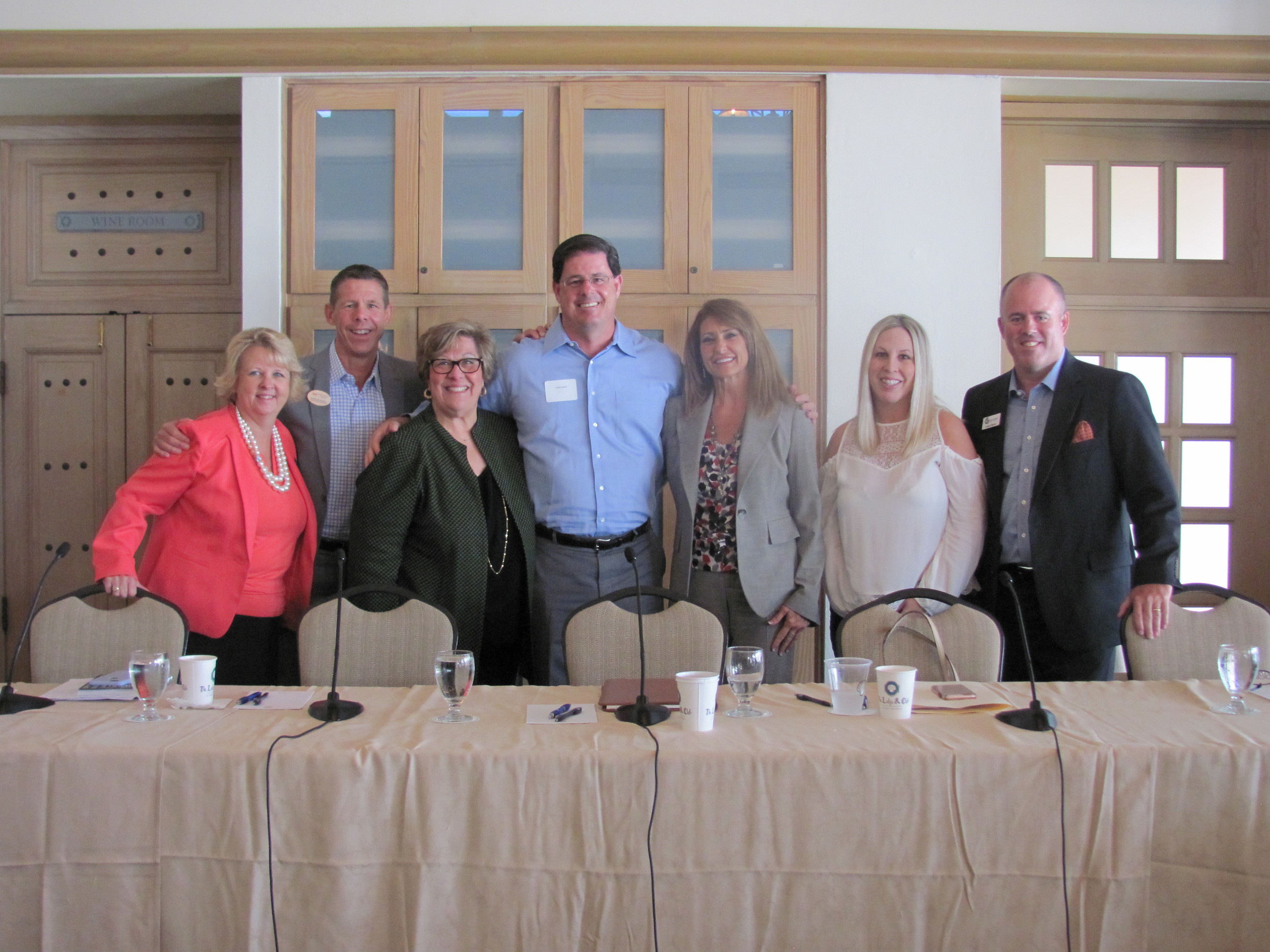 Panelists and local real estate brokers Eileen Ferrell McVeigh, Mark Dilworth, Mary Ann Bongiorno, James Valenti, Kim Davis, Krista Fracke and First Guaranty Mortgage Corp.’s Aaron Bacus
