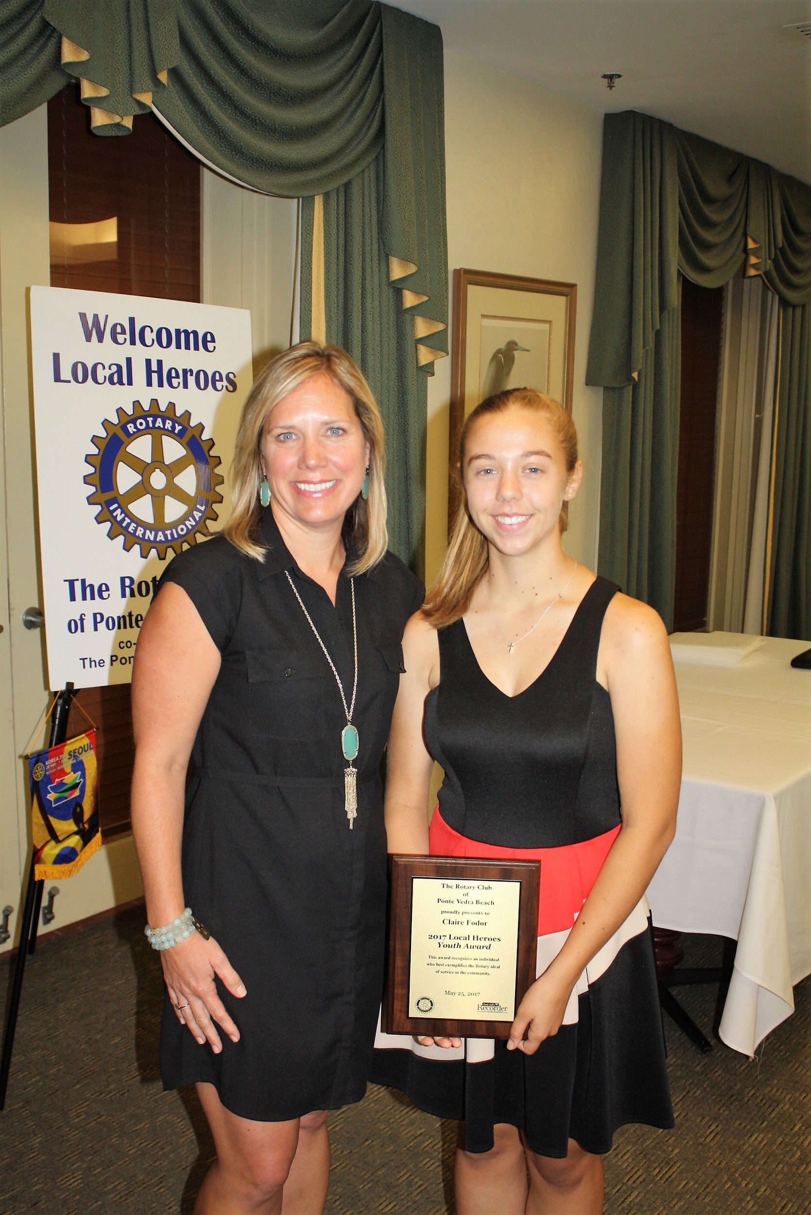 Ocean Palms Principal Jessica Richardson with Local Heroes Youth Award recipient Claire Fodor