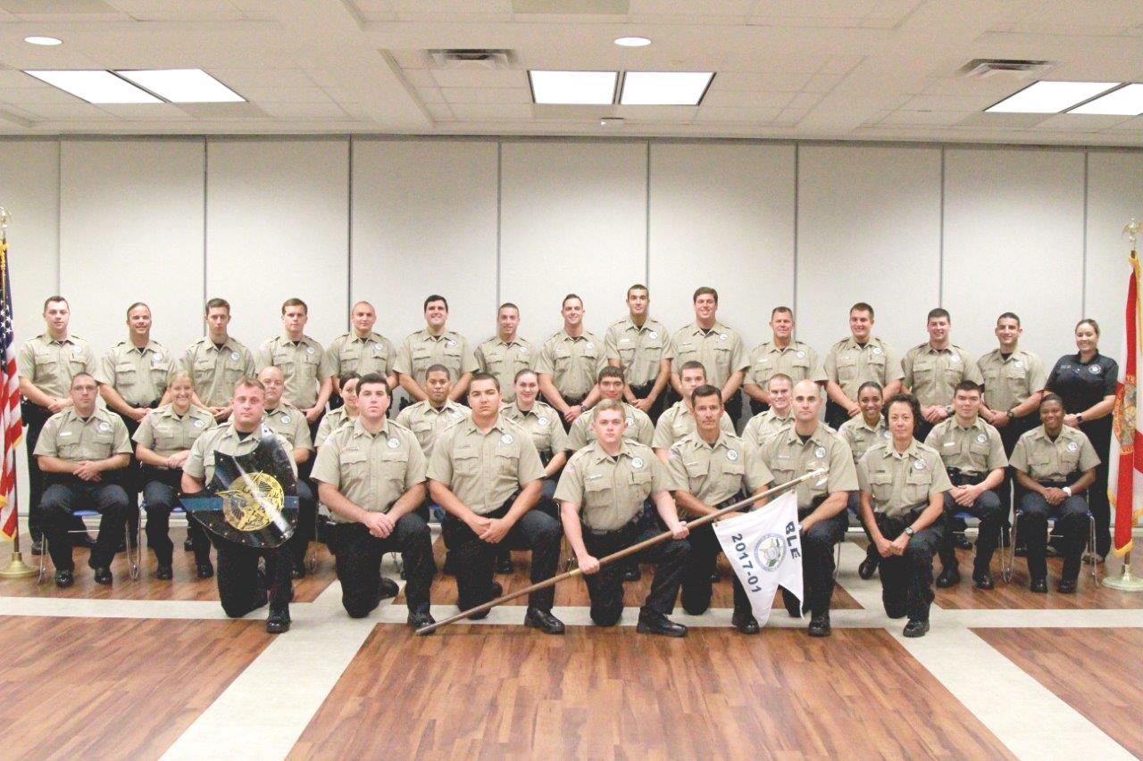St. Johns River State College criminal justice academy cadets gather at their recent graduate ceremony.