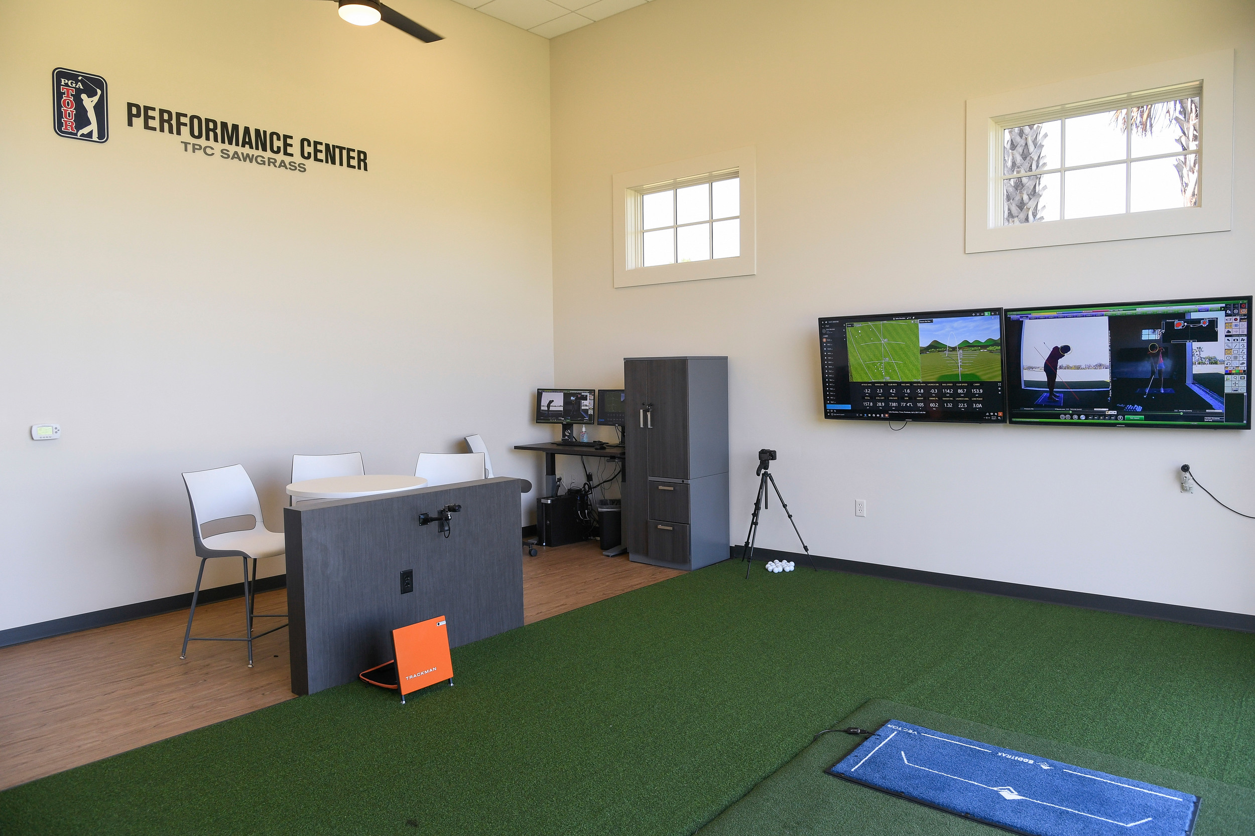 The performance center’s hitting bays feature state of the art technology to help students improve their game.