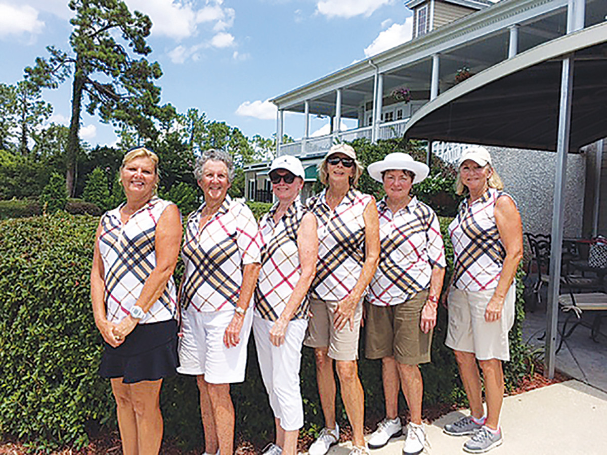 Marsh Landing Country Club women’s summer golf team players Tina Shupe, Isobel Spink, Peggy Reale, Lorry McCamey and Linda Doran gather after losing in a hard-fought, semifinal match against TPC Valley at Jacksonville Golf & Country Club Tuesday, Aug. 15. The TPC Valley women’s team ultimately won the summer team finals against Eagle Harbour.