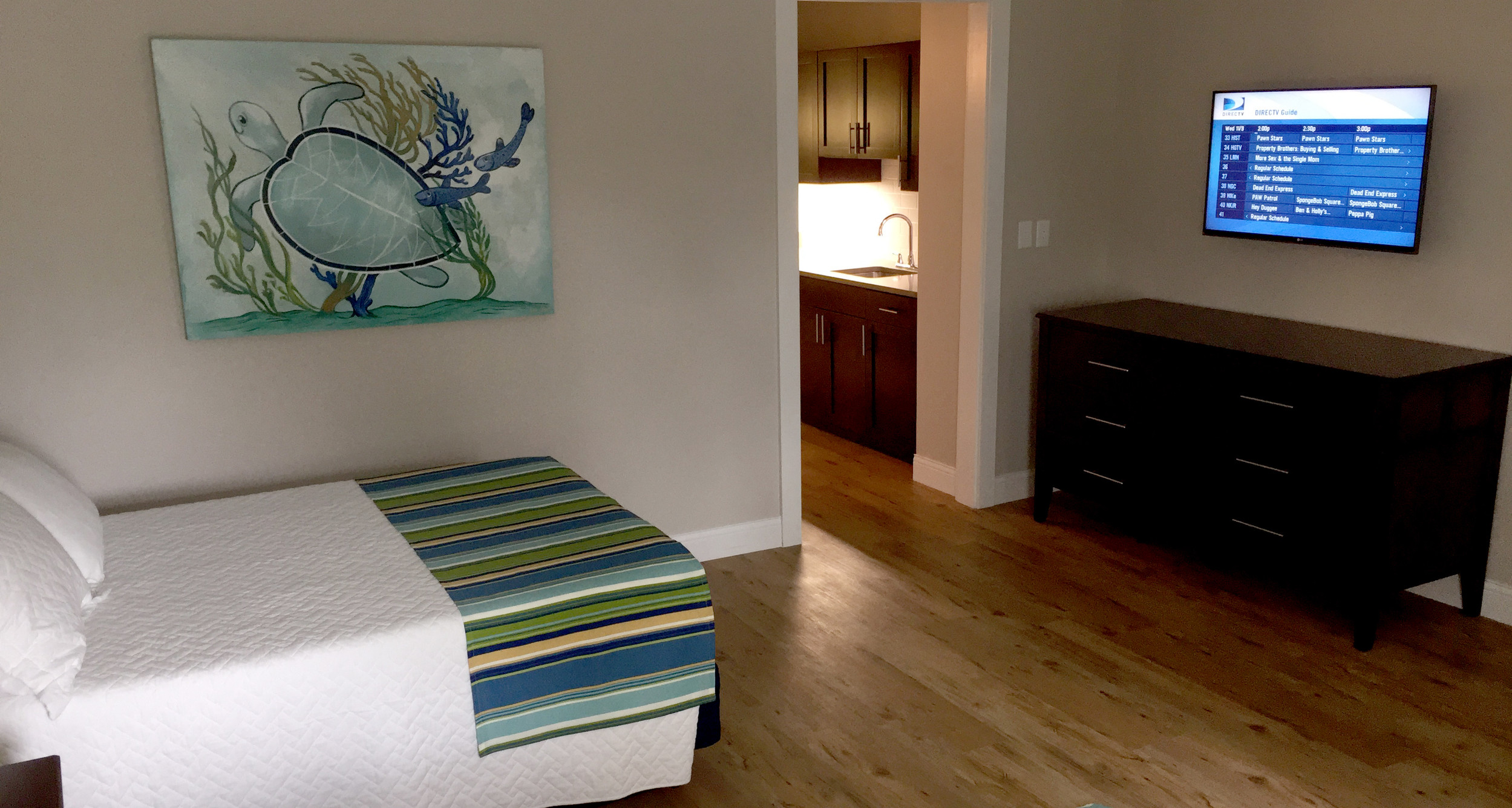A renovated guest room at Ronald McDonald House in Jacksonville features televisions and DirecTV services donated by MDM.