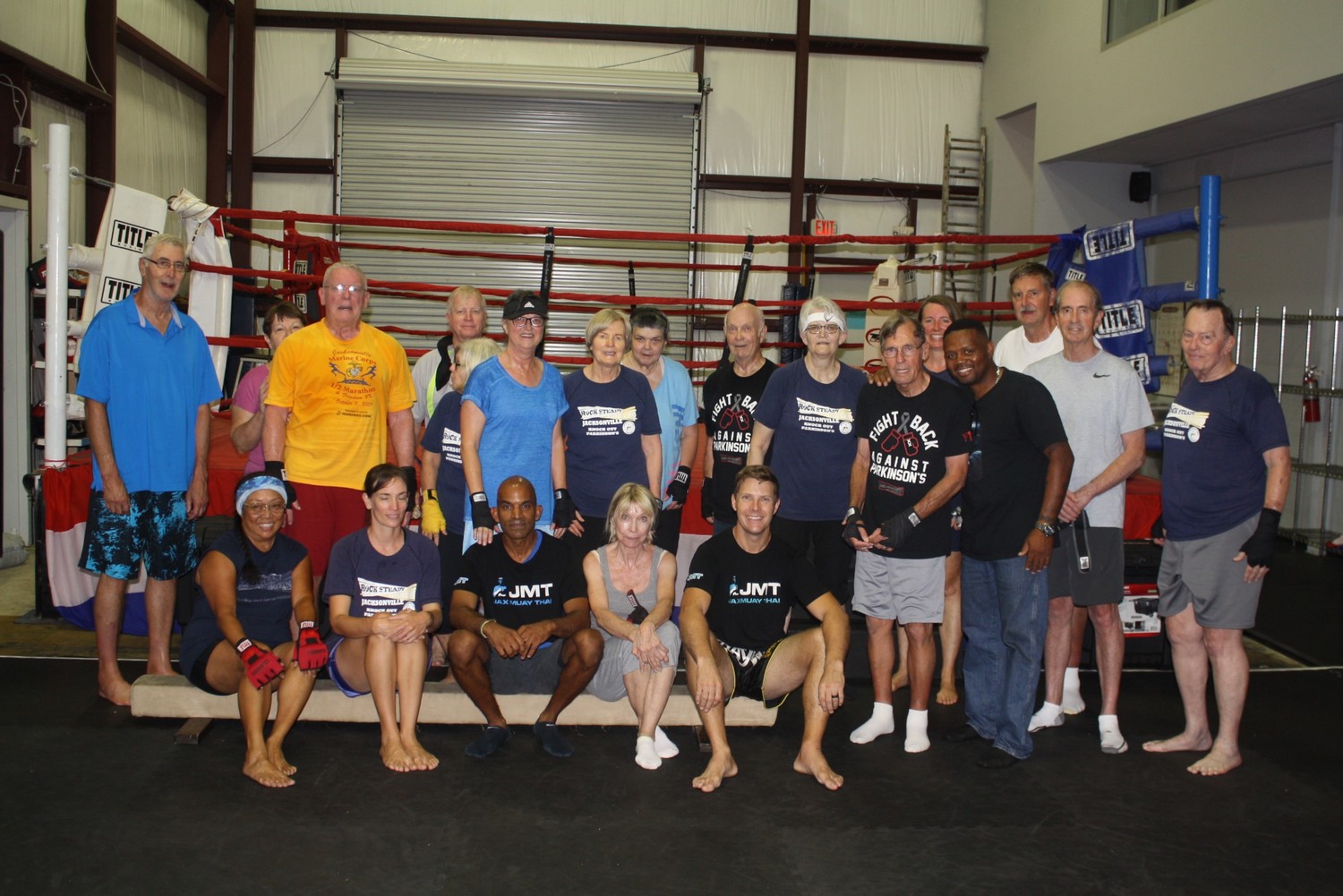 Rock Steady Boxing Jacksonville gathers after a training session.