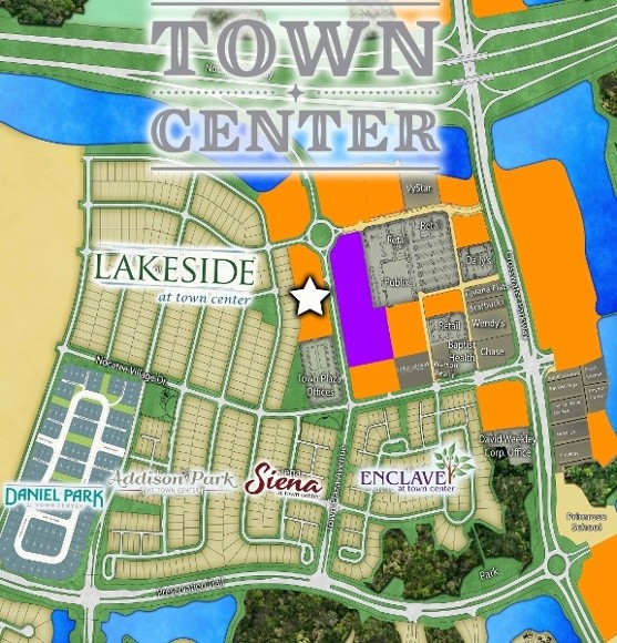 The star on the map indicates the planned location of the new office park in Nocatee Town Center.