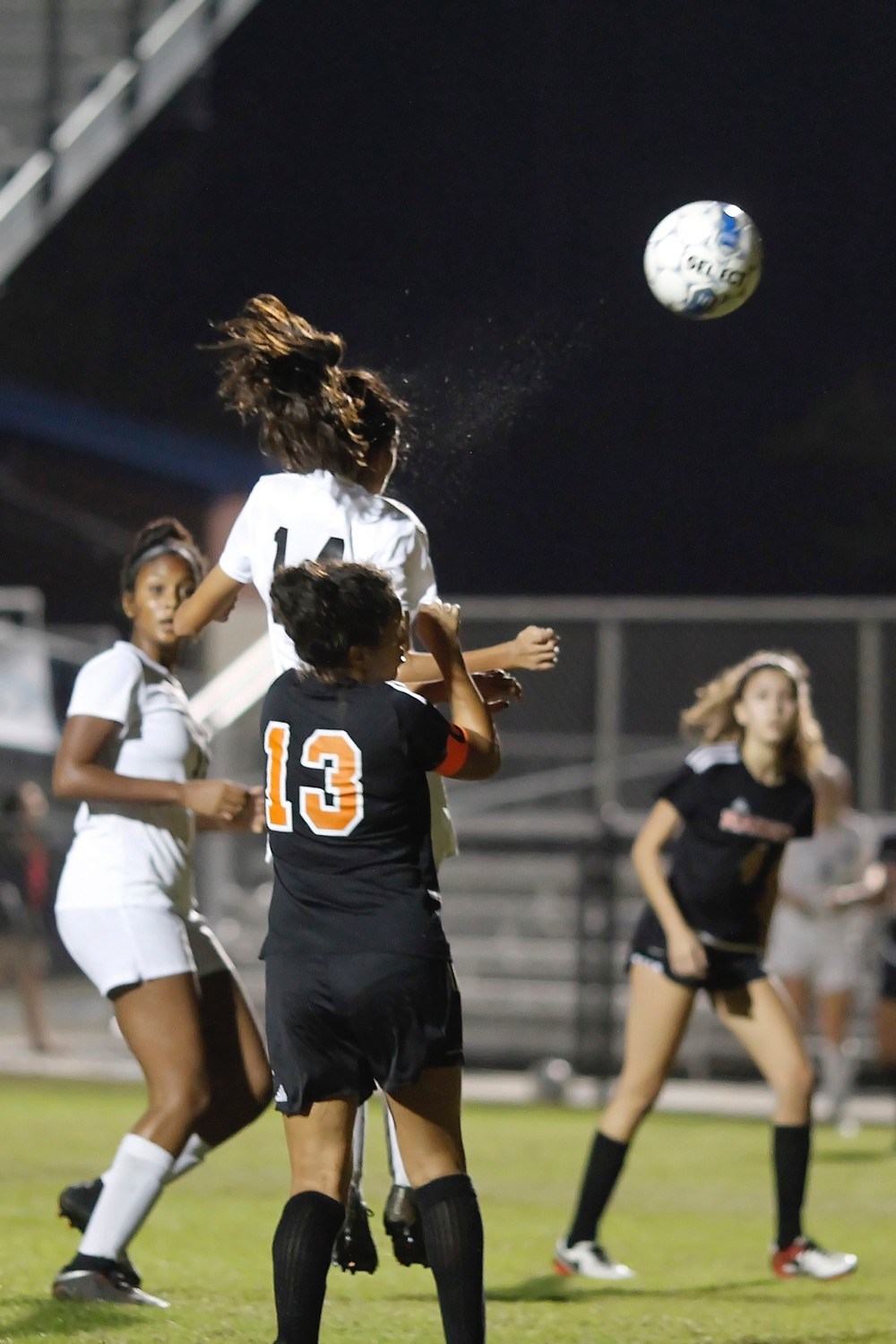 Jada Patel heads the ball into the Orange Park goal for the Sharks.