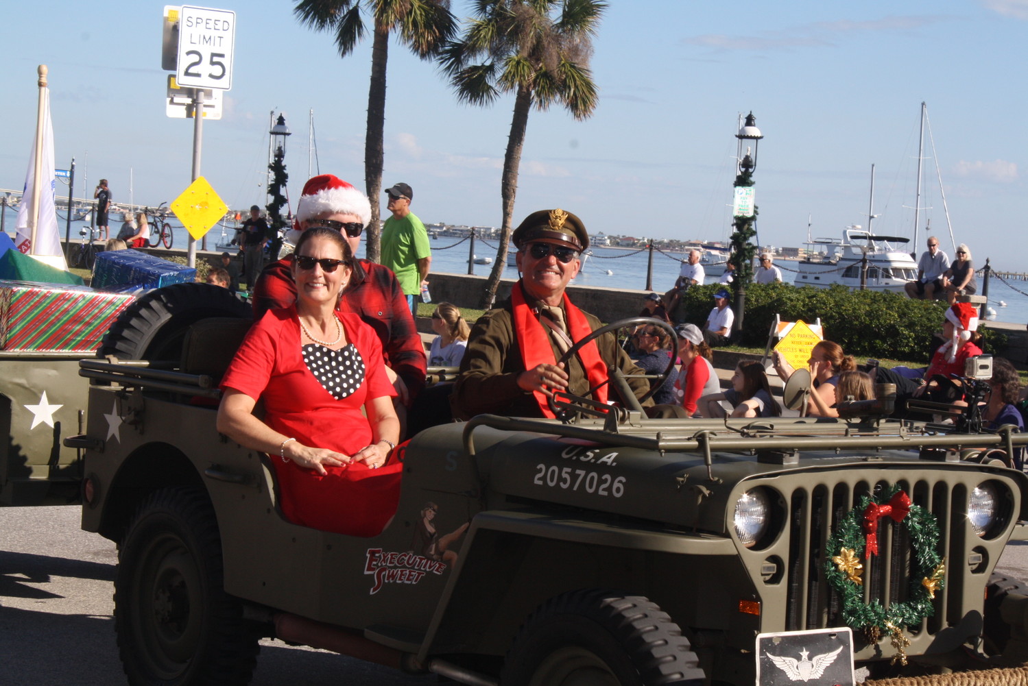 Historic military jeeps zoom down San Marco Avenue.