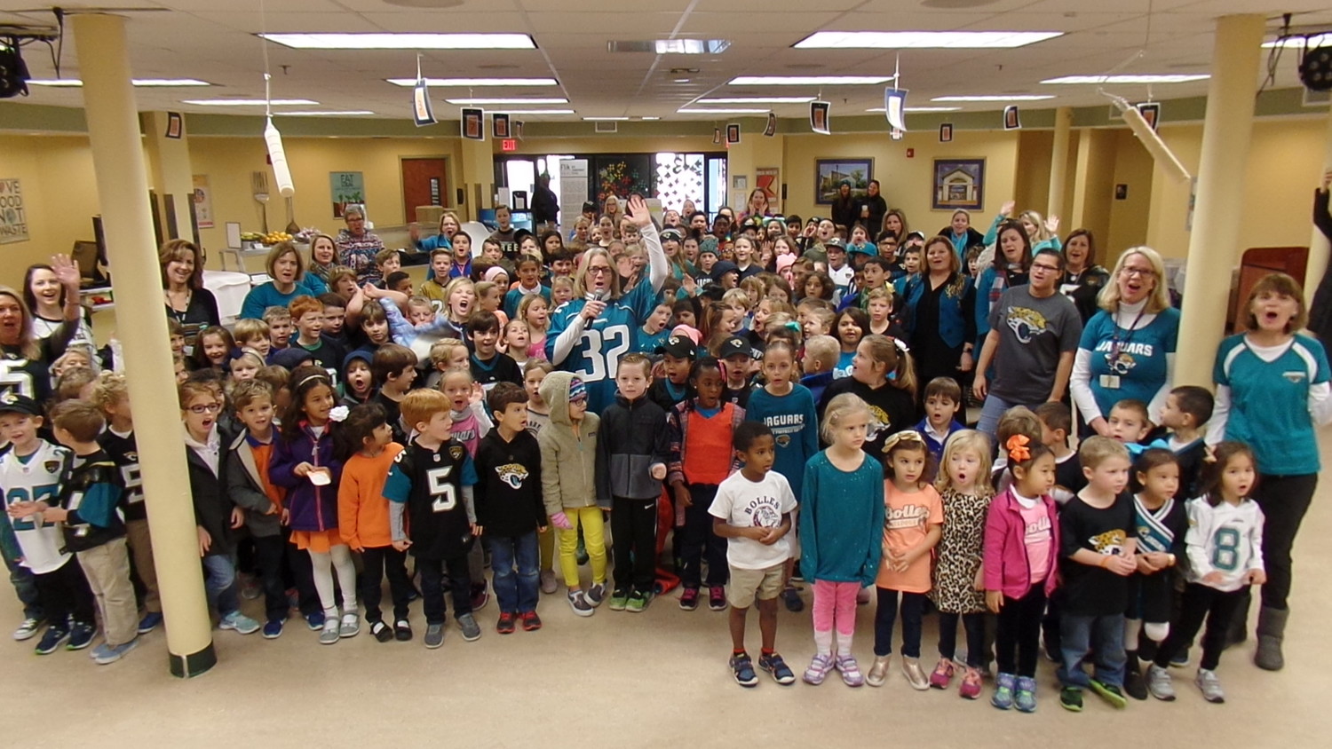 The Bolles Lower School Ponte Vedra Beach Campus wore more teal and black than orange and blue Friday, Jan. 19, during the school’s Jaguars Spirit Day leading up to the team’s AFC Championship matchup with the New England Patriots. At the direction of Ponte Vedra Beach Campus Head Peggy Campbell-Rush, students and faculty convened in Ponte Vedra Hall after their flag ceremony for a group chant of “We are Jaguars,” and “Duval.”