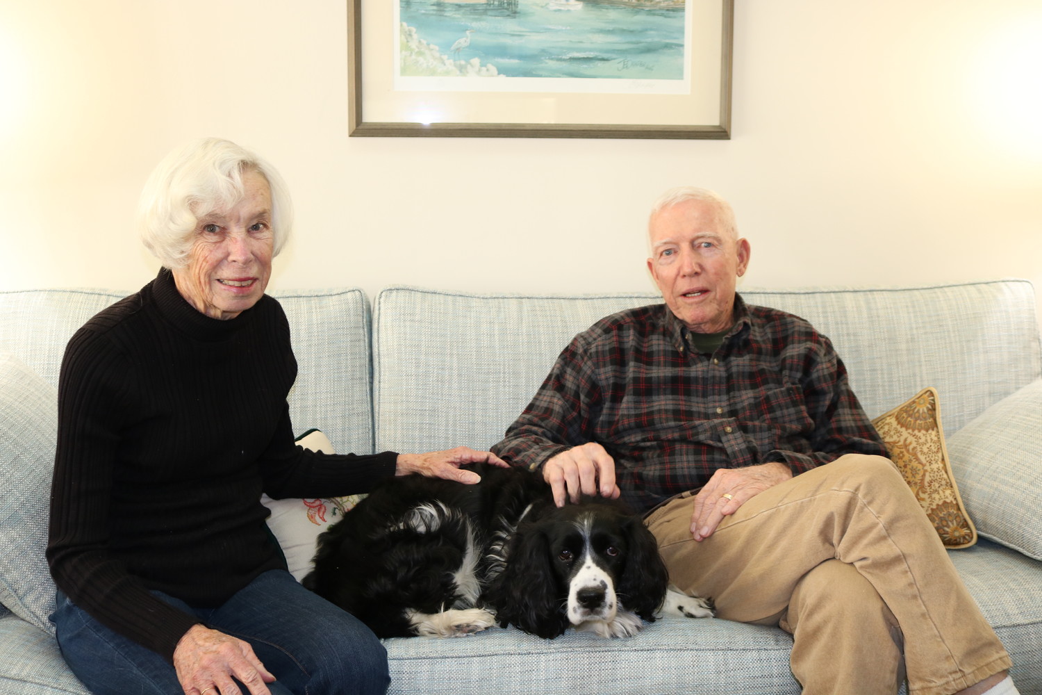 Jennie and John Veal and their dog Lucy live in Vicar’s Landing retirement community today.