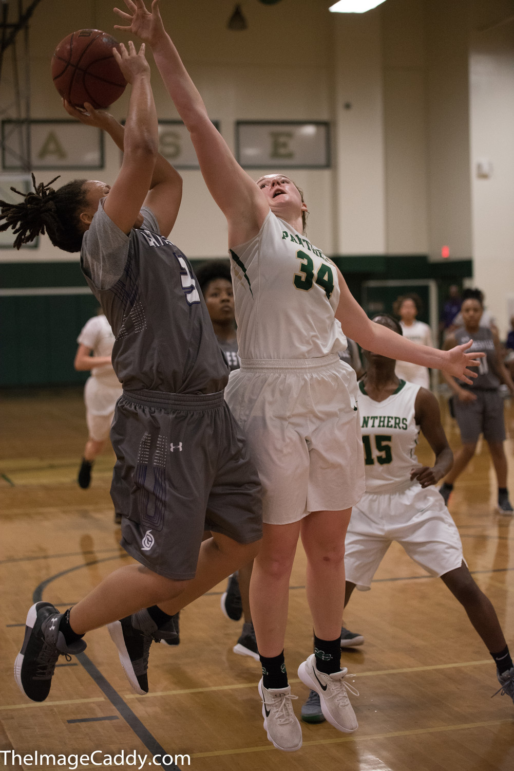 Nease’s Mykah Eshbough attempts to block a shot by Gainesville’s Madison Johnson during the Region 1-7A semifinals. Eshbough had 12 points and 12 rebounds in the win.