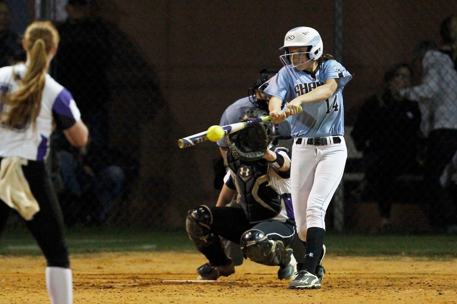 Cat Beaton connects on one of her two hits in the game.