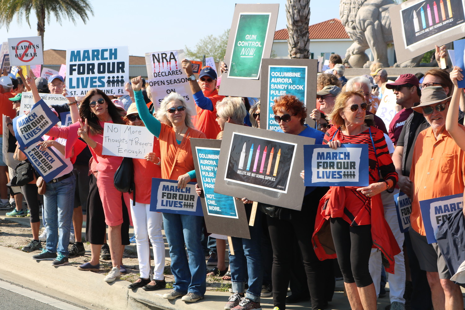 Community members join the March for Our Lives national movement in St. Augustine on Saturday, March 24. The march traveled over the Bridge of Lions and along Avenida Menendez, concluding with a rally adjacent to Castillo de San Marcos.