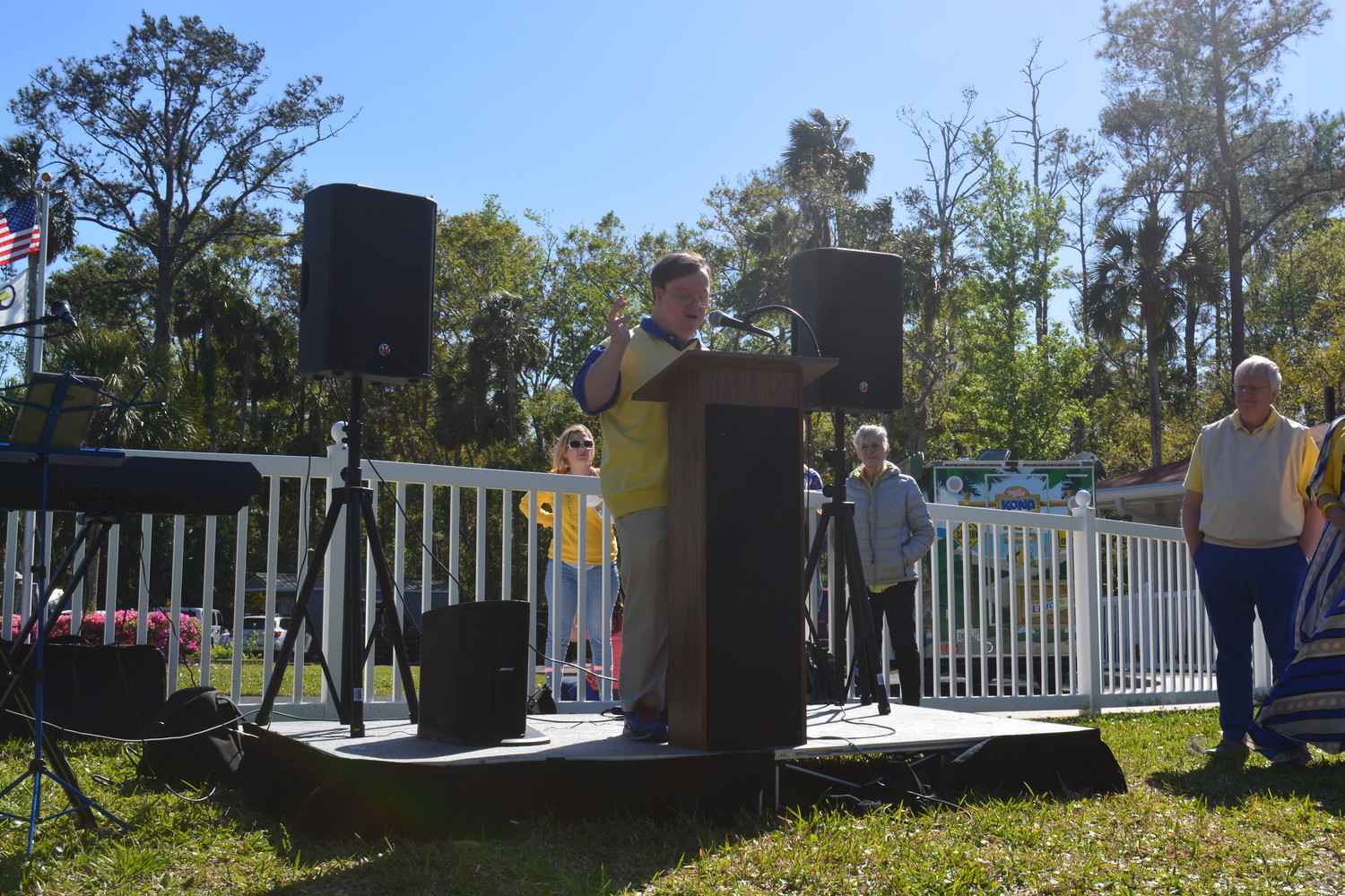 John Franklin Stephens delivers a speech at the 321 Love Your Neighbor event March 21 hosted by the Tesori Family Foundation and Collage Day School.